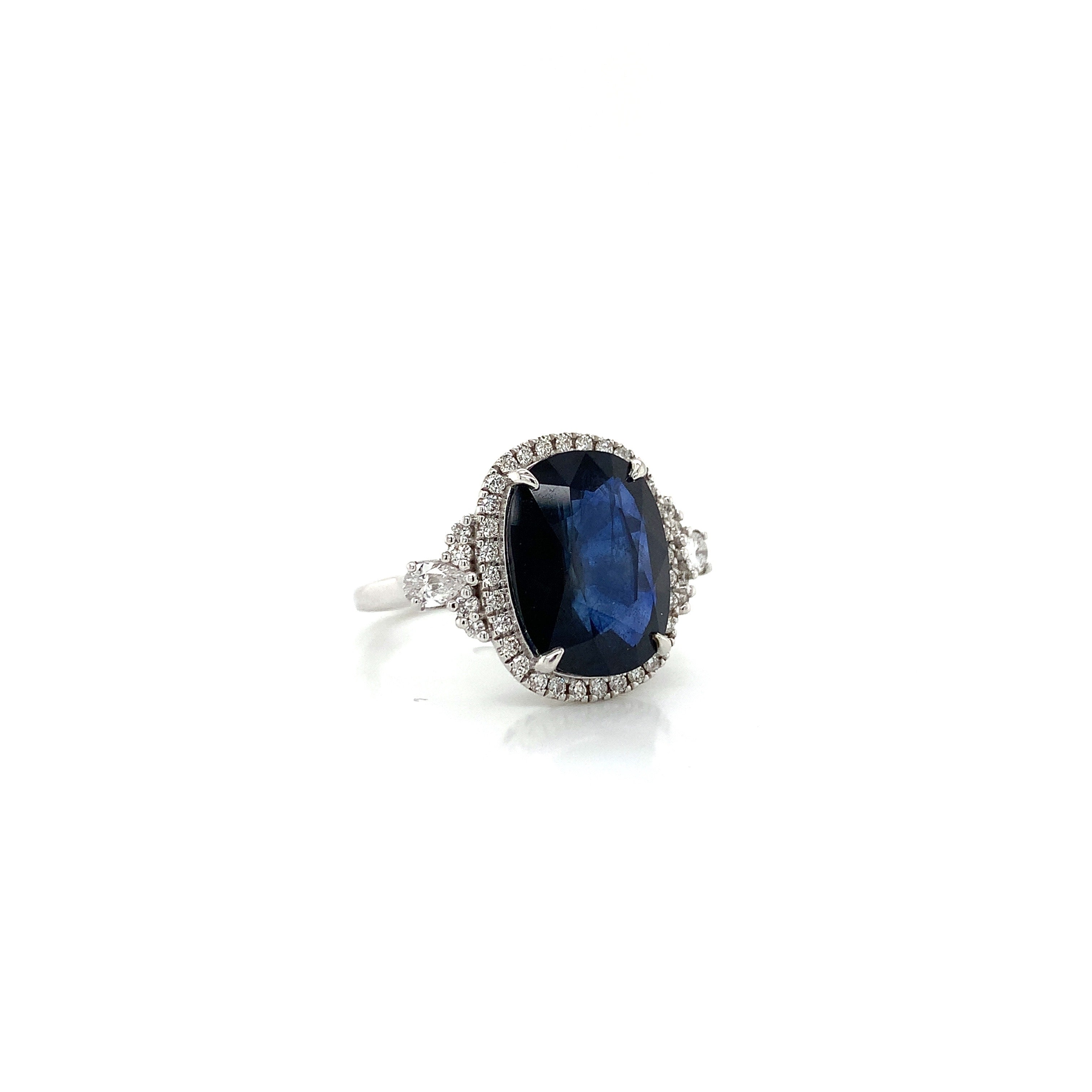 White Gold Ring with Diamond, Sapphire Stones