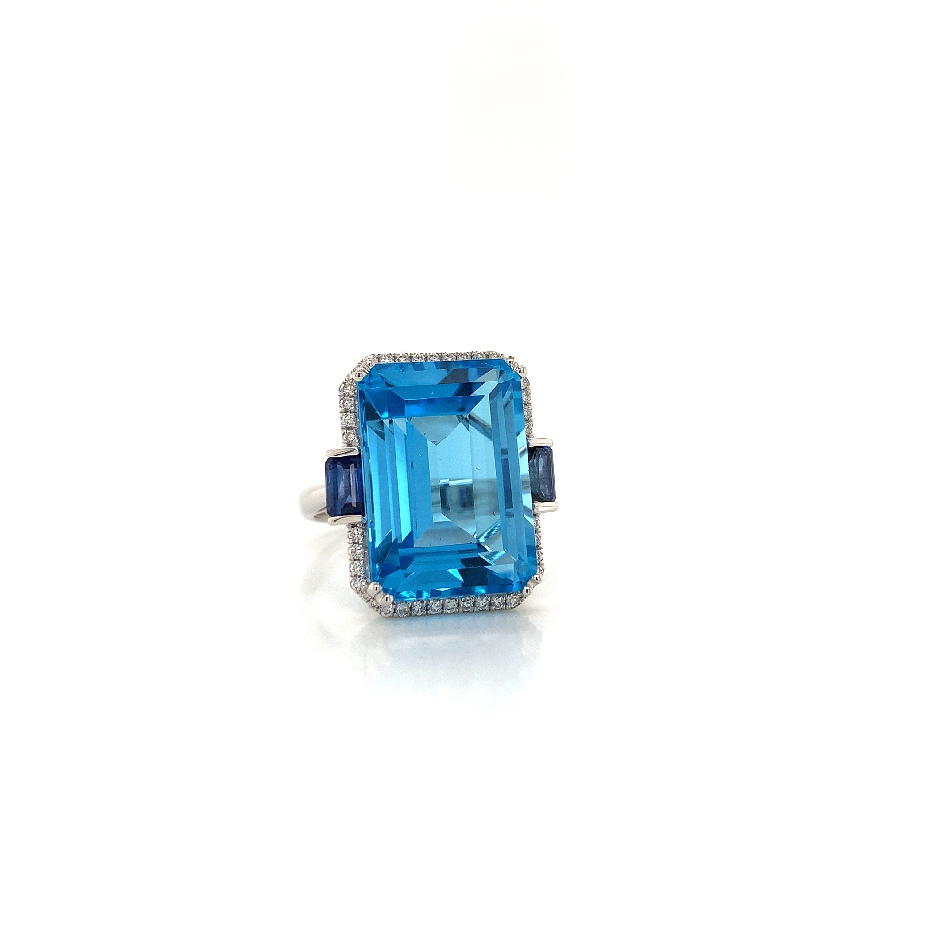 White Gold Ring with Diamond, Topaz Stones