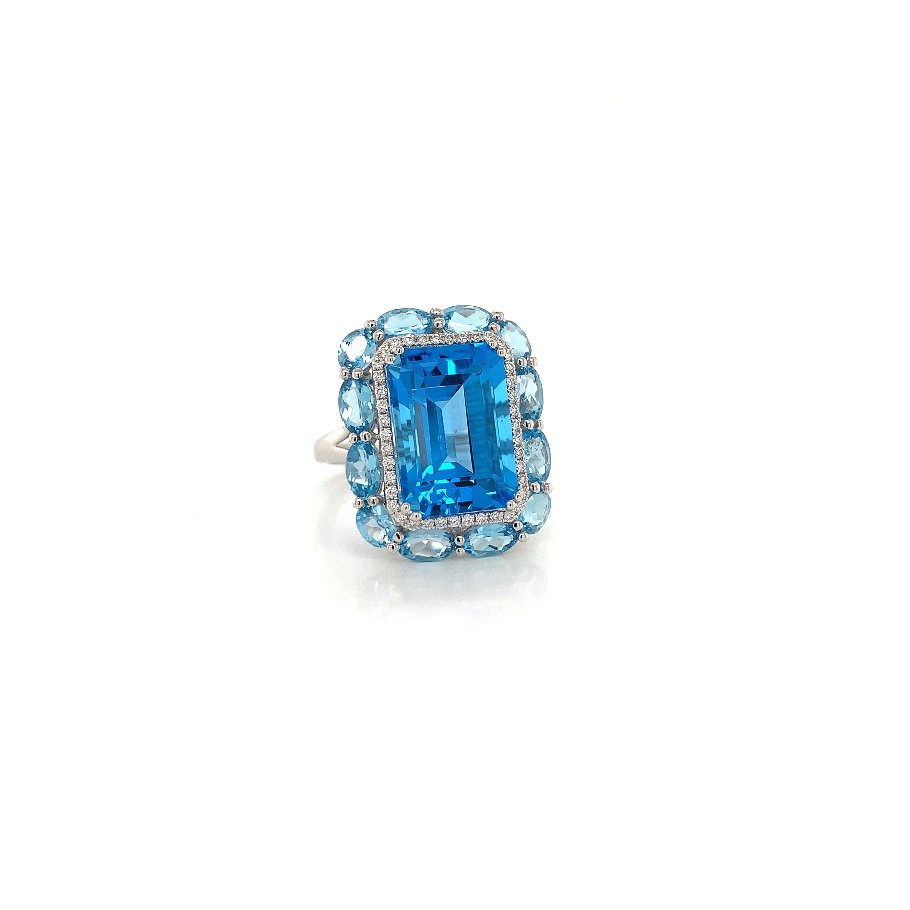 White Gold Ring with Diamond, Topaz Stones