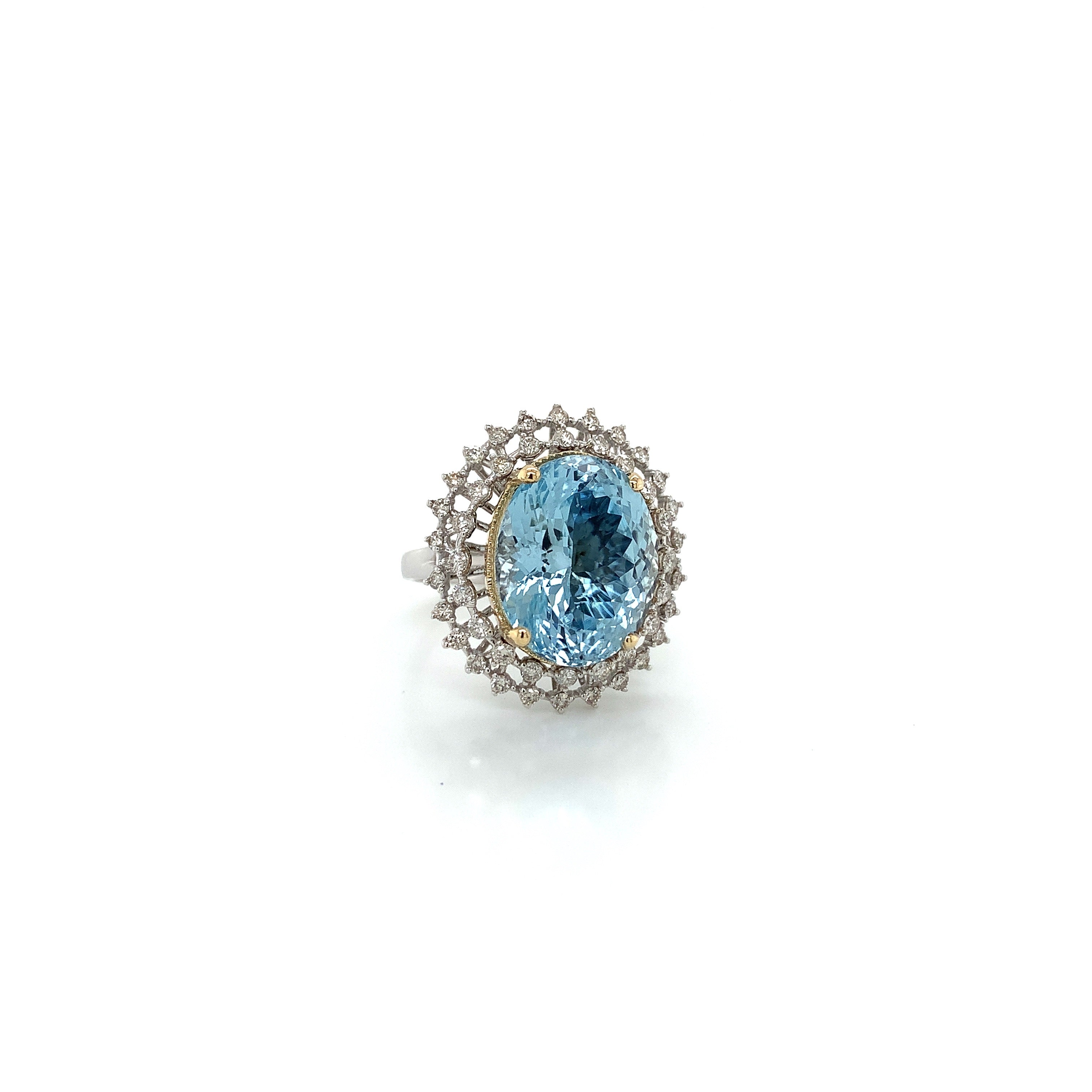 White Gold Ring with Aquamarine, Diamond Stones