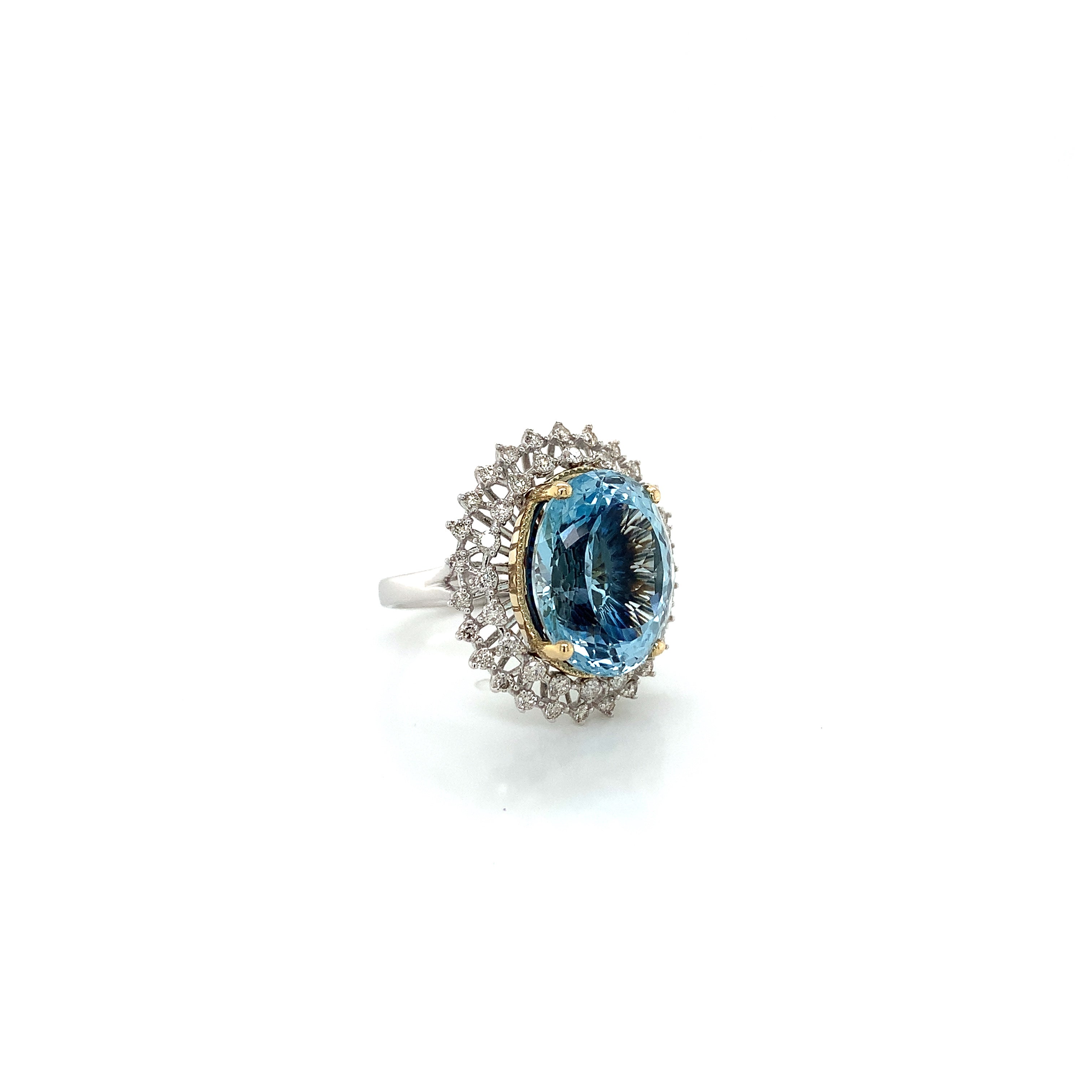 White Gold Ring with Aquamarine, Diamond Stones