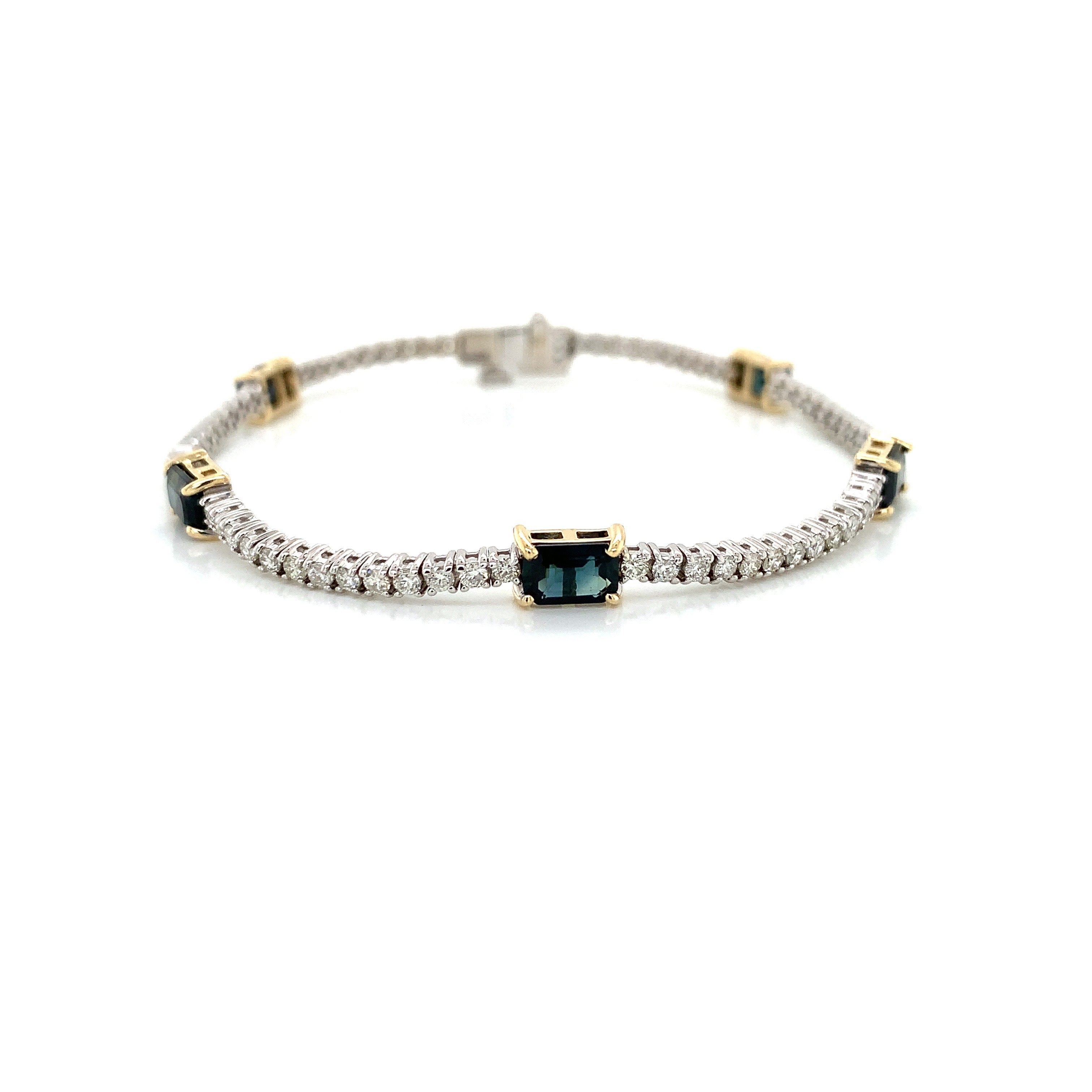 Yellow Gold White Gold Tennis Gemstone Bracelet with Diamond, Sapphire Stones