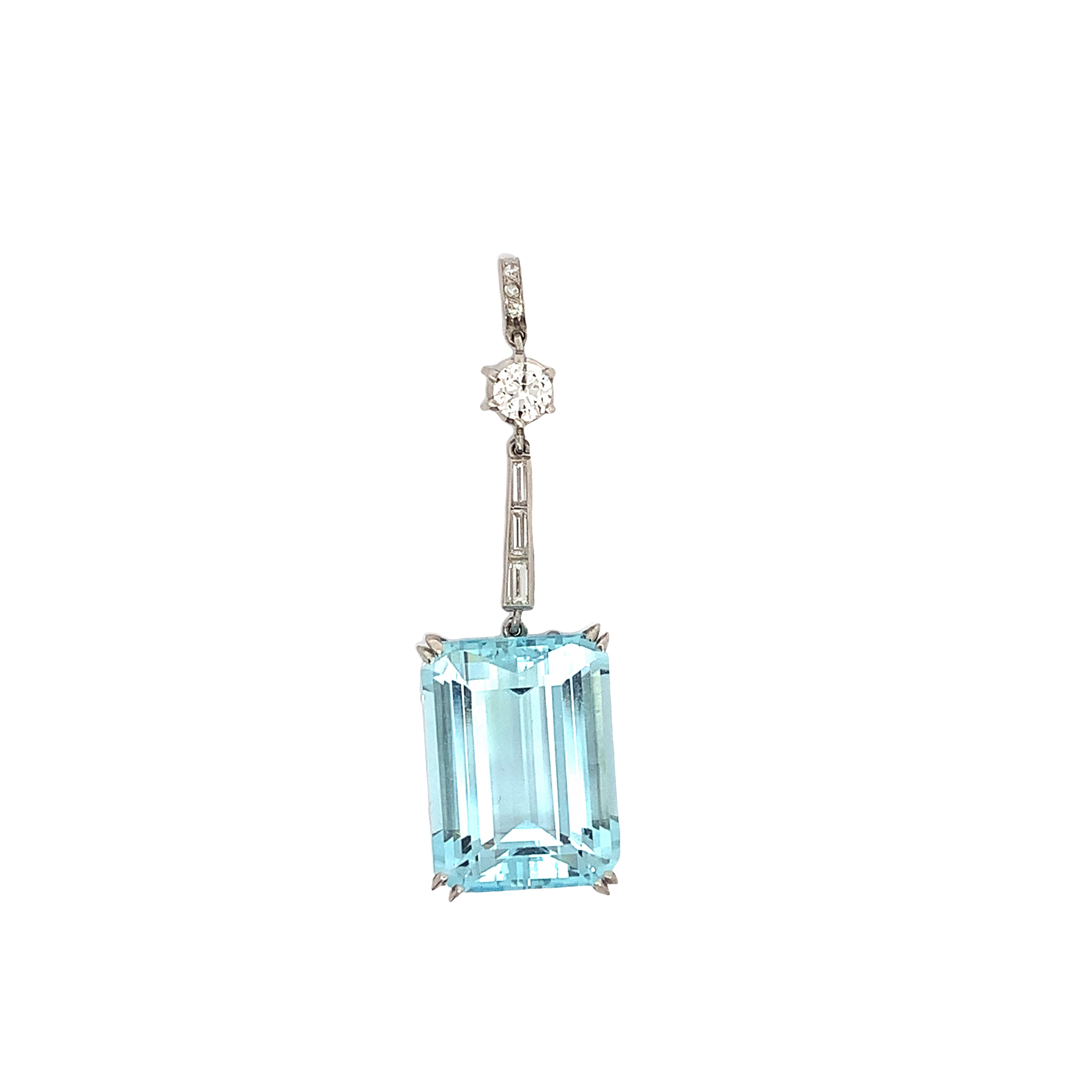 White Gold Pendant Necklace with Aquamarine, Diamond Stones