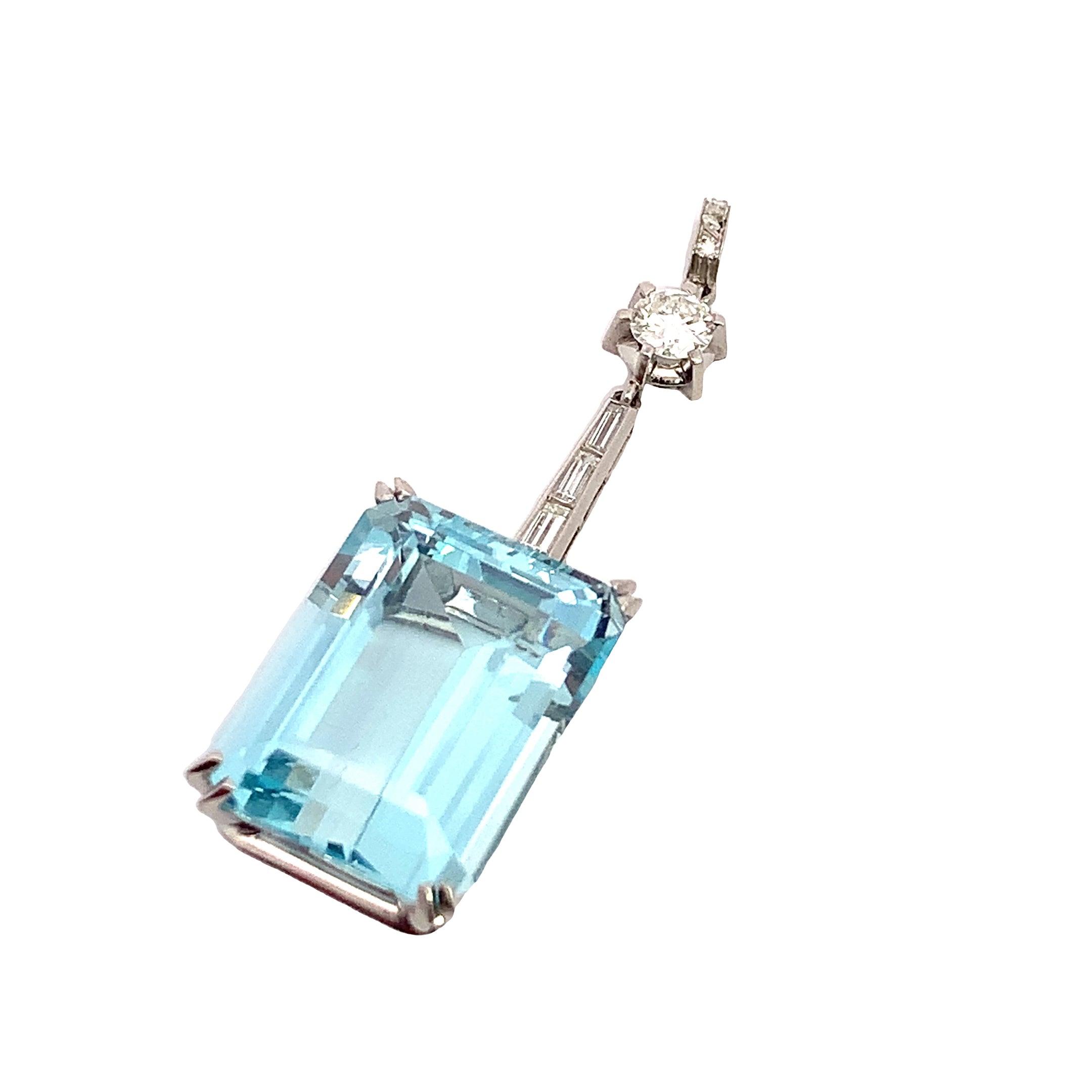 White Gold Pendant Necklace with Aquamarine, Diamond Stones