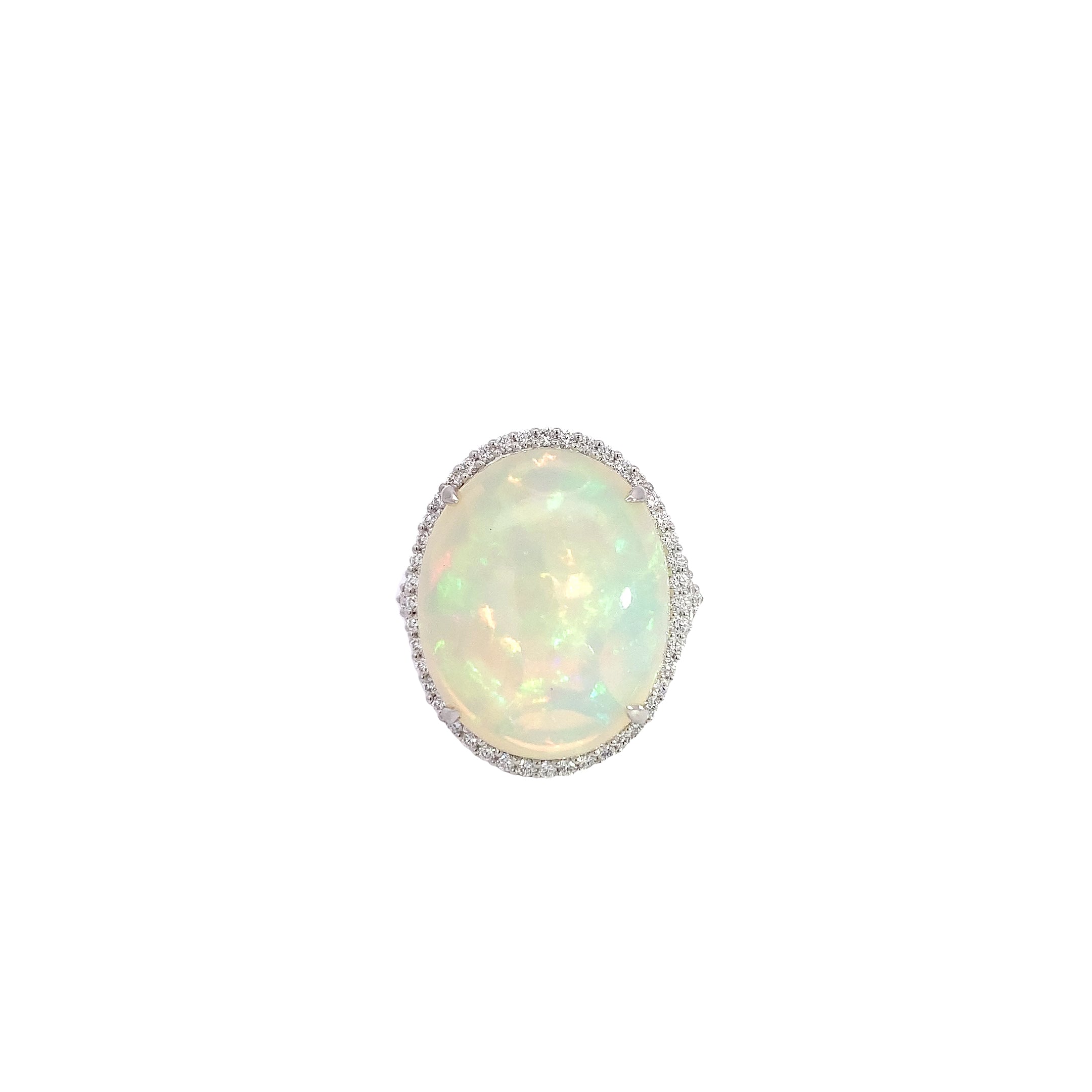 White Gold Ring with Diamond, Opal Stones