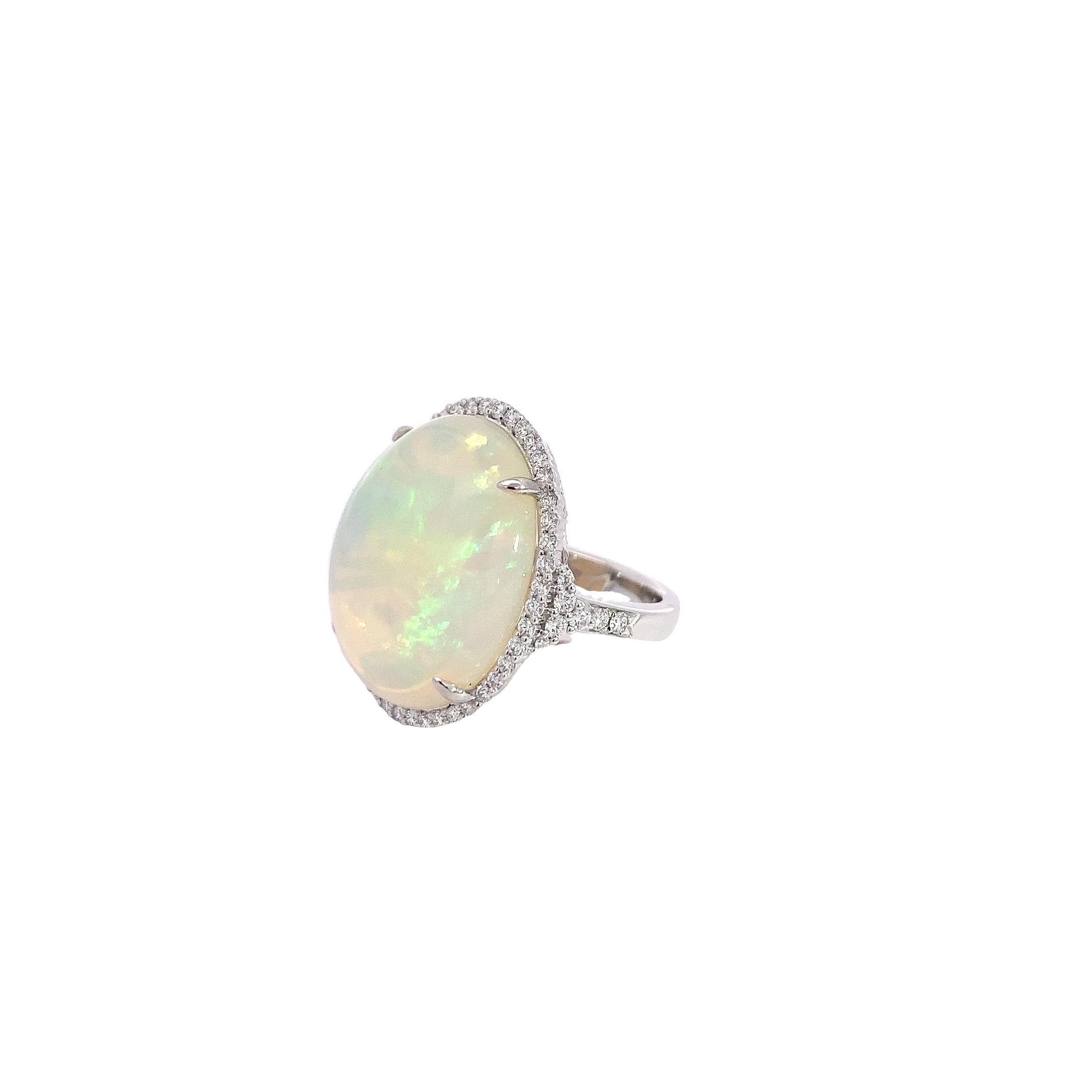White Gold Ring with Diamond, Opal Stones