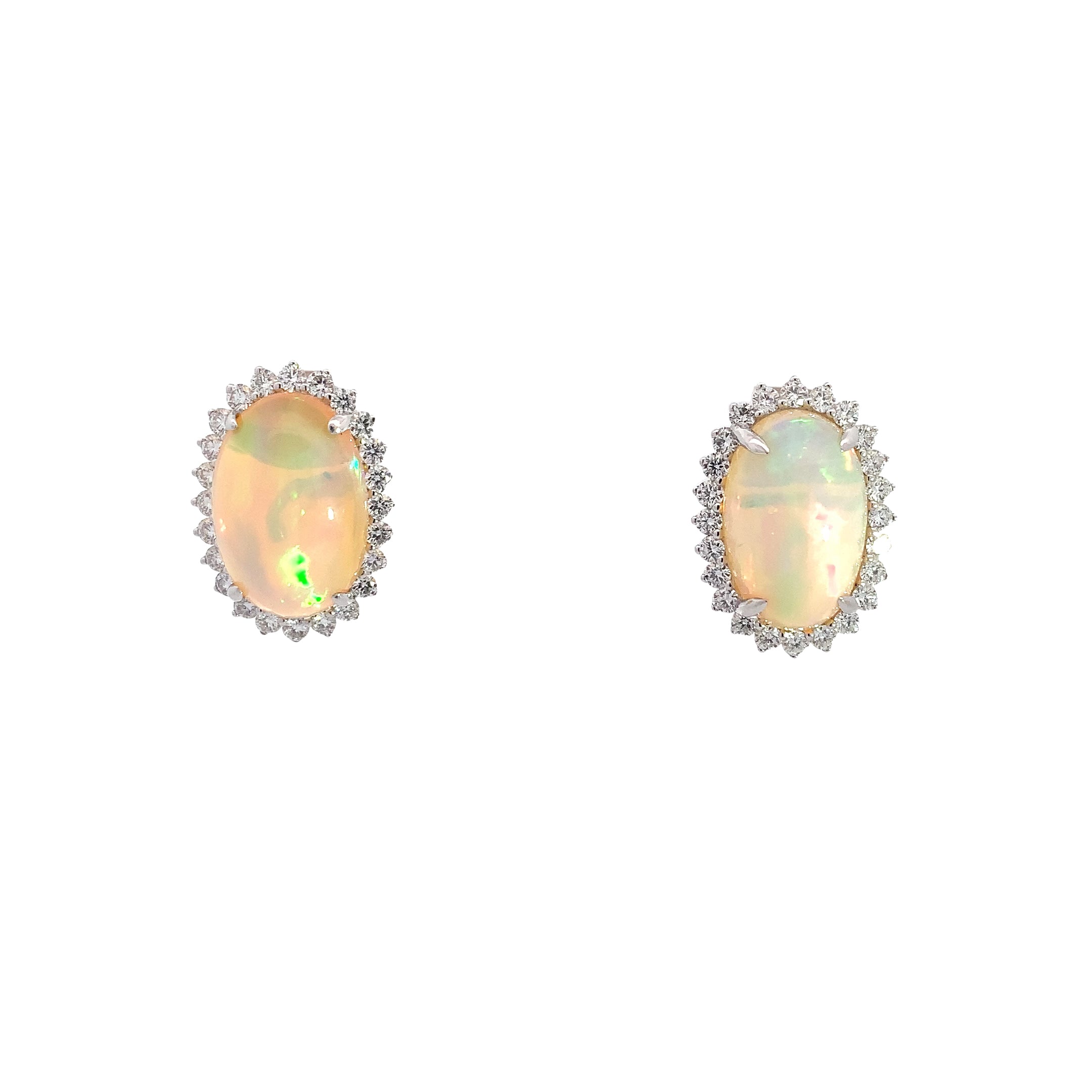 White Gold Earrings with Diamond, Opal Stones