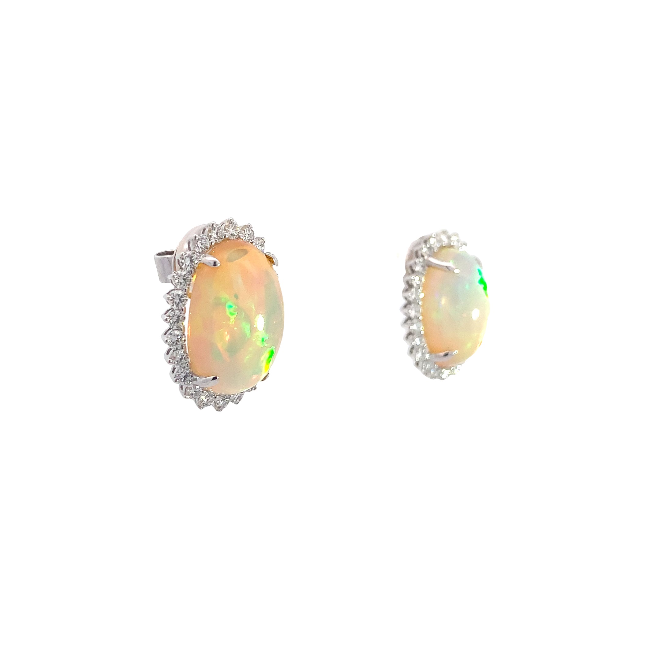 White Gold Earrings with Diamond, Opal Stones