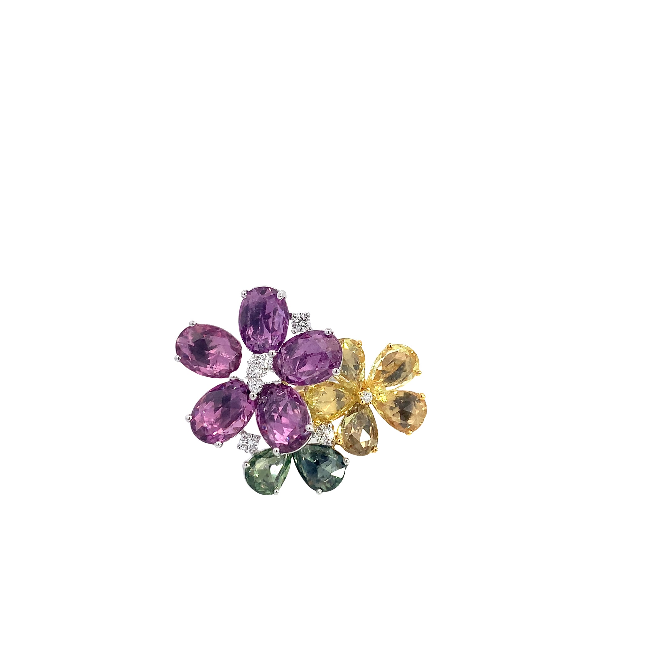 White Gold Ring with Diamond, Sapphire Stones