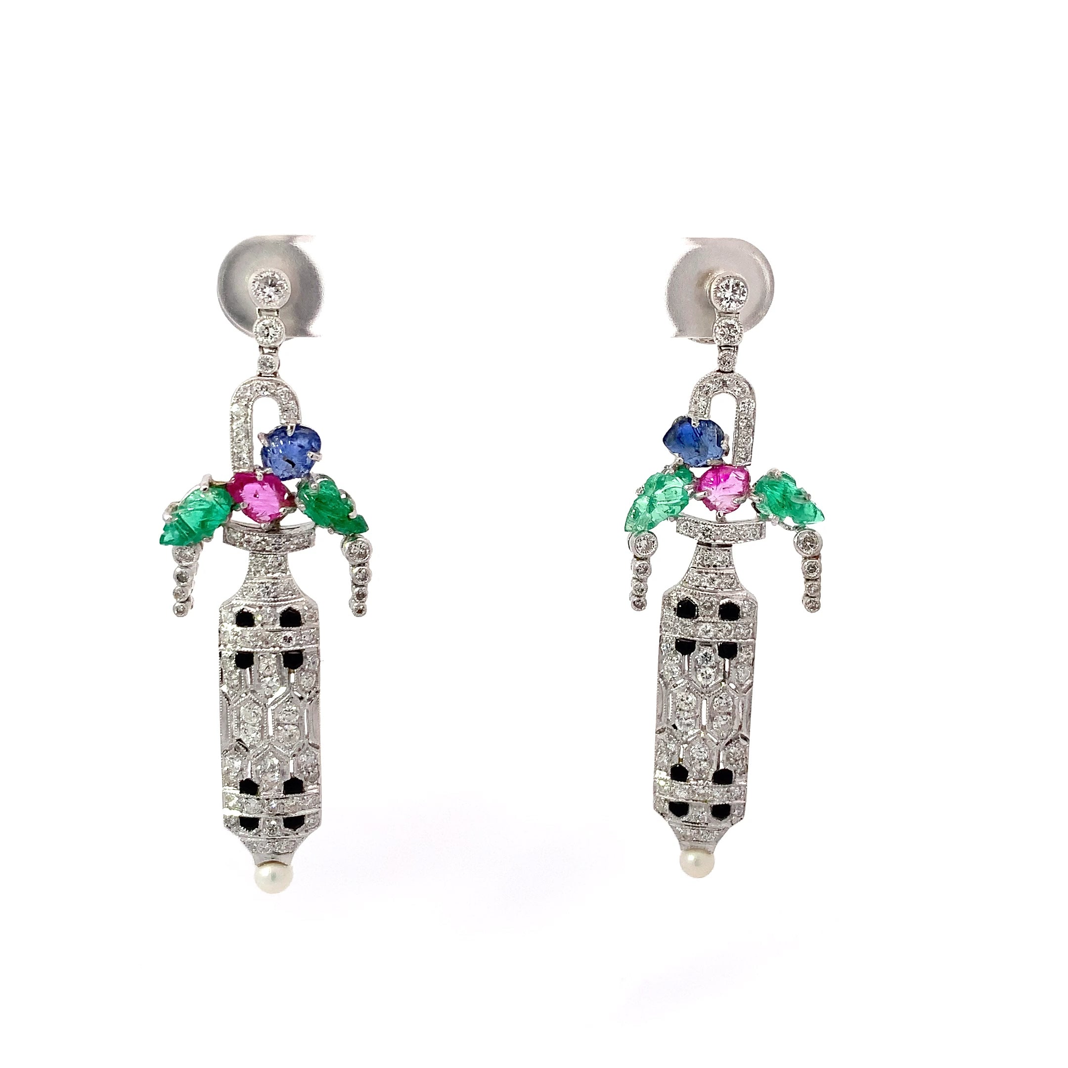 DIAMOND AND COLORED STONE EARRINGS