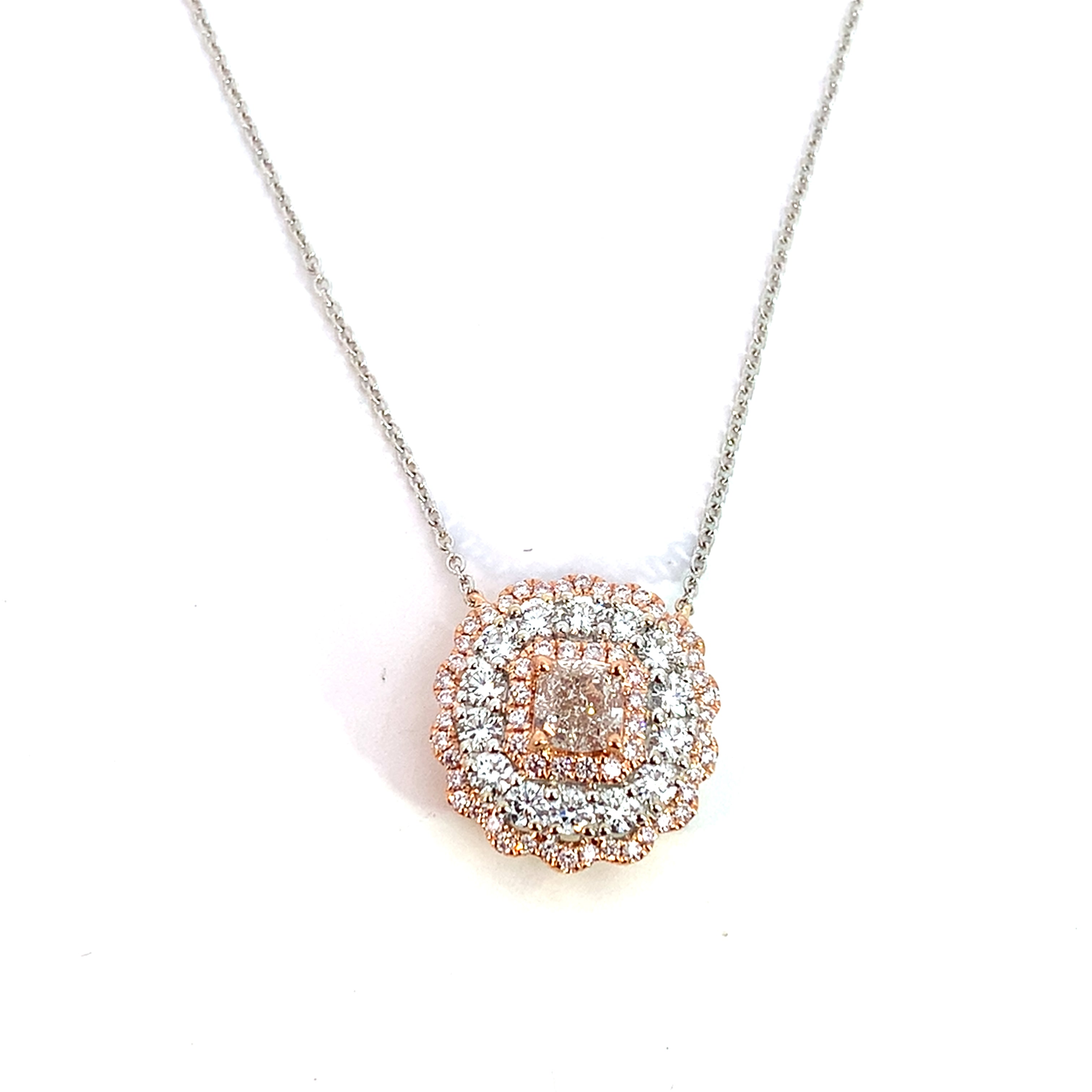 White Gold Rose Gold Pendant Necklace with Diamond Only Stones