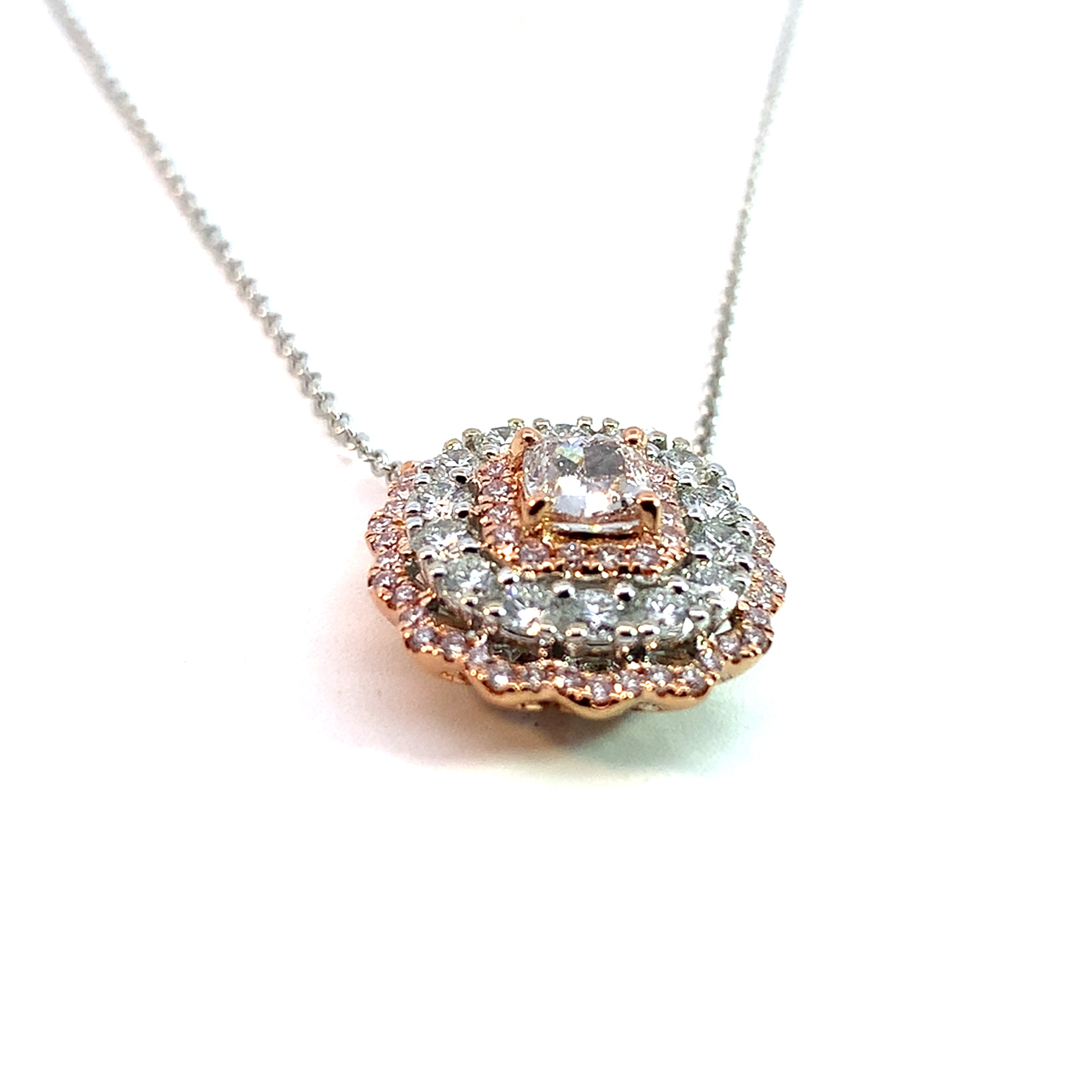 White Gold Rose Gold Pendant Necklace with Diamond Only Stones