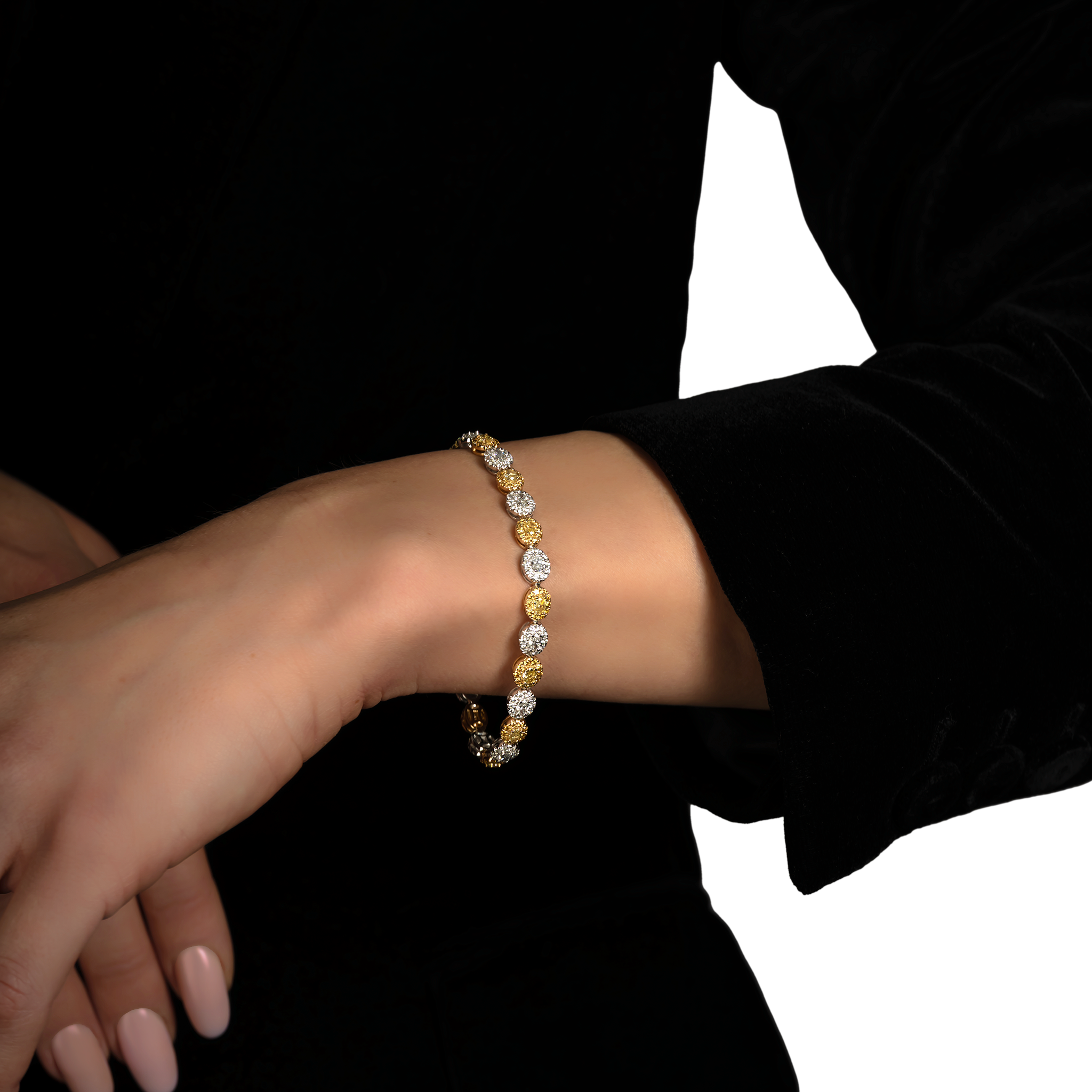 White Gold Rose Gold Gemstone Bracelet with Diamond Only Stones