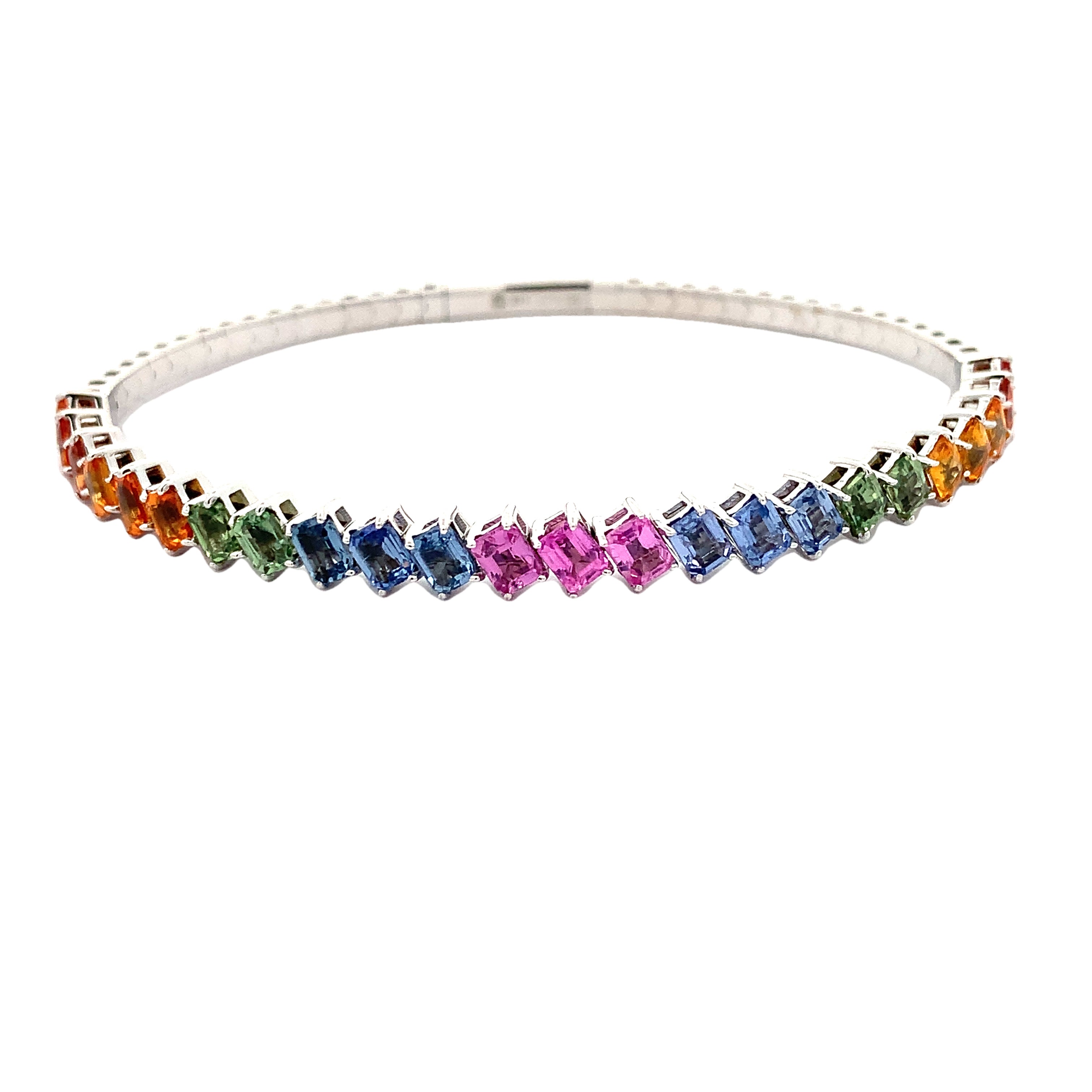 White Gold Bangle Bracelet with Sapphire Stones