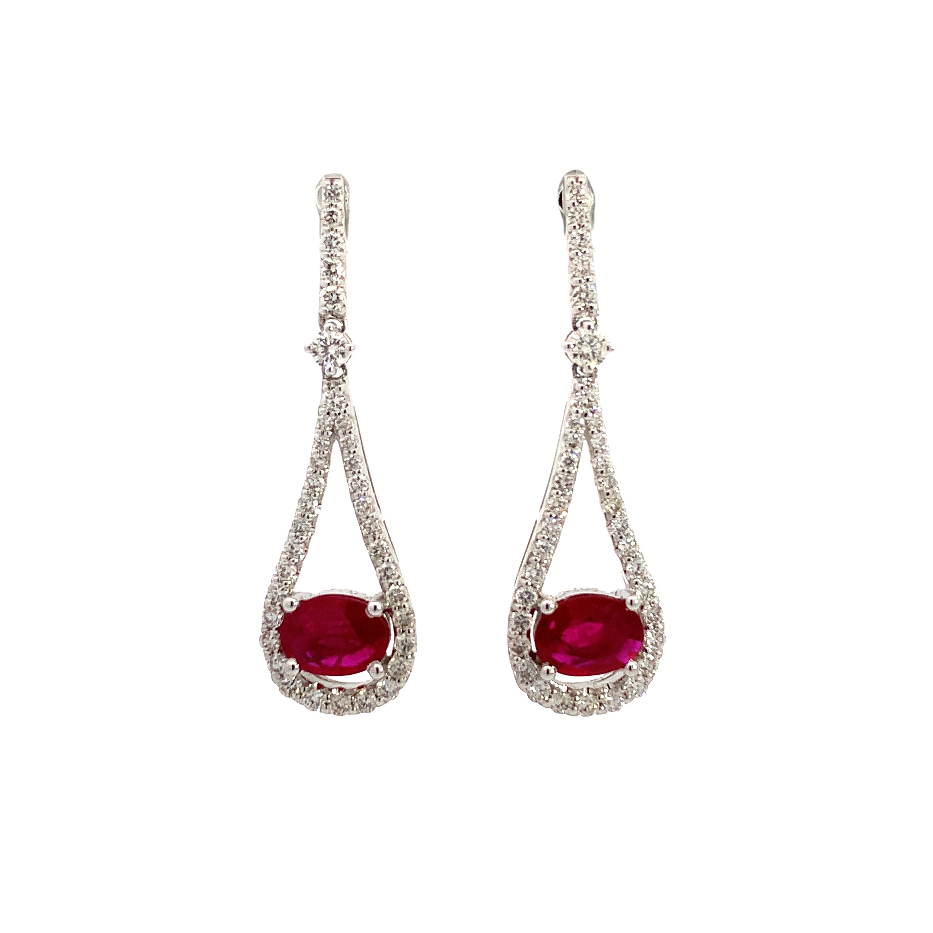White Gold Drop Earrings with Diamond, Ruby Stones