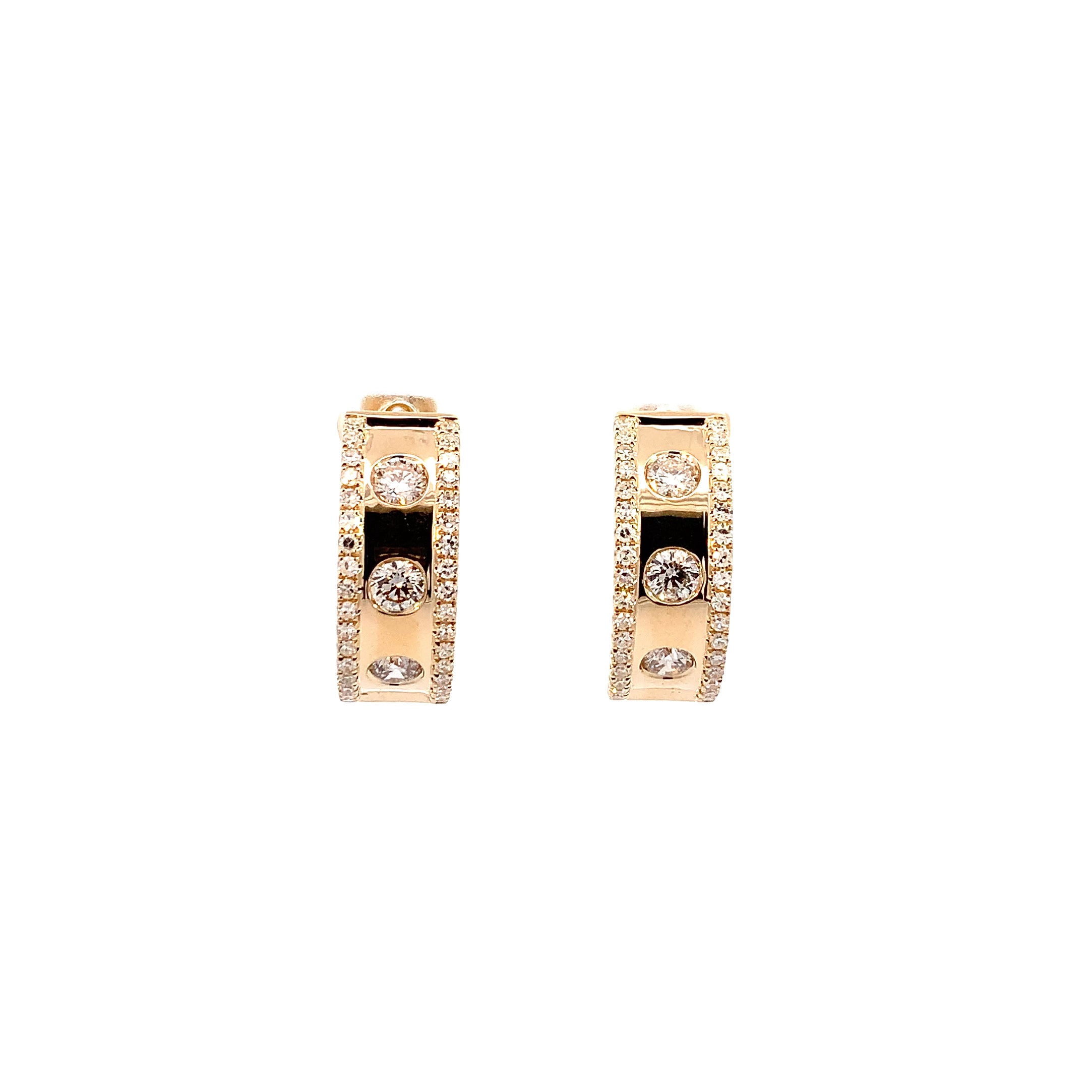 Yellow Gold Hoop Earrings with Diamond Only Stones