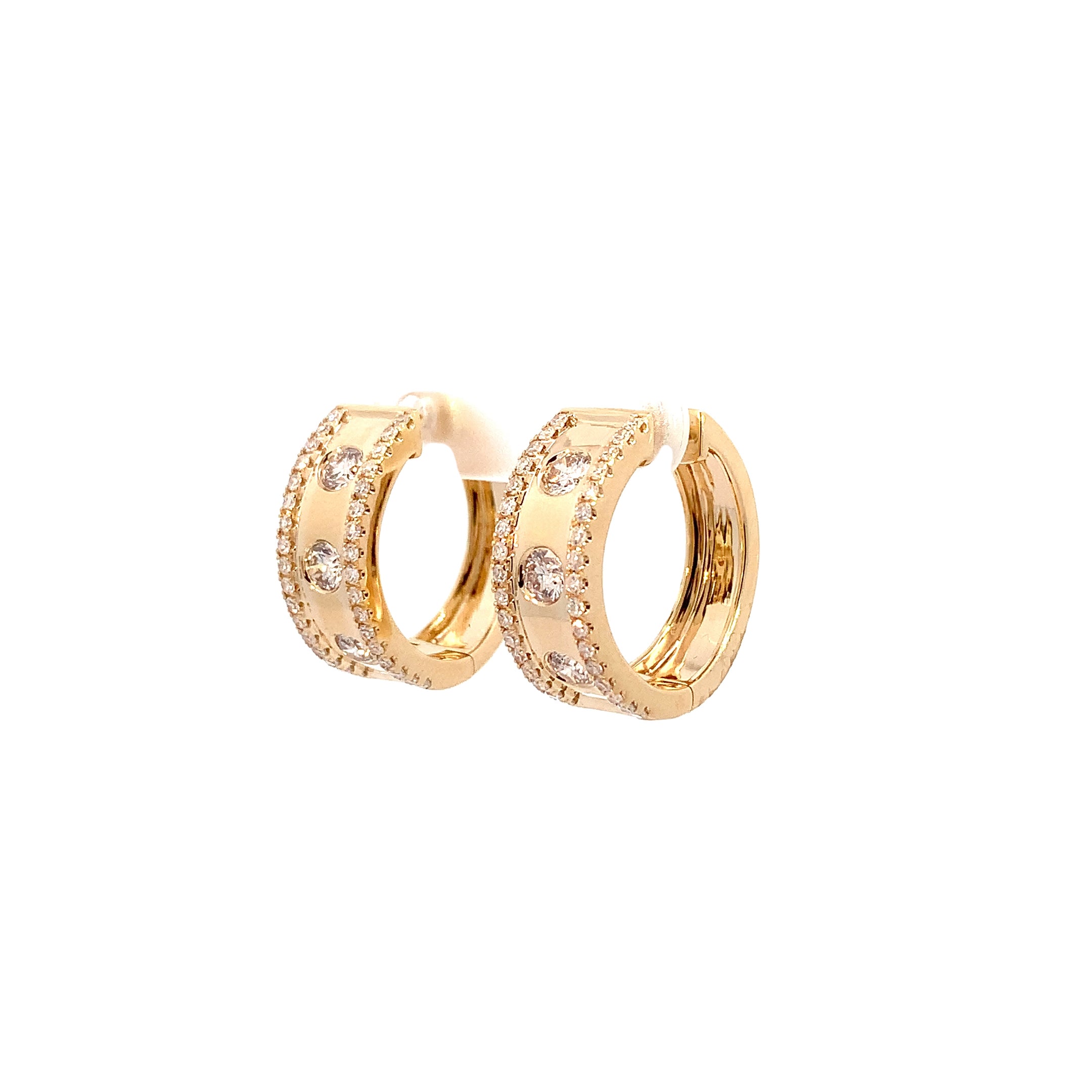 Yellow Gold Hoop Earrings with Diamond Only Stones