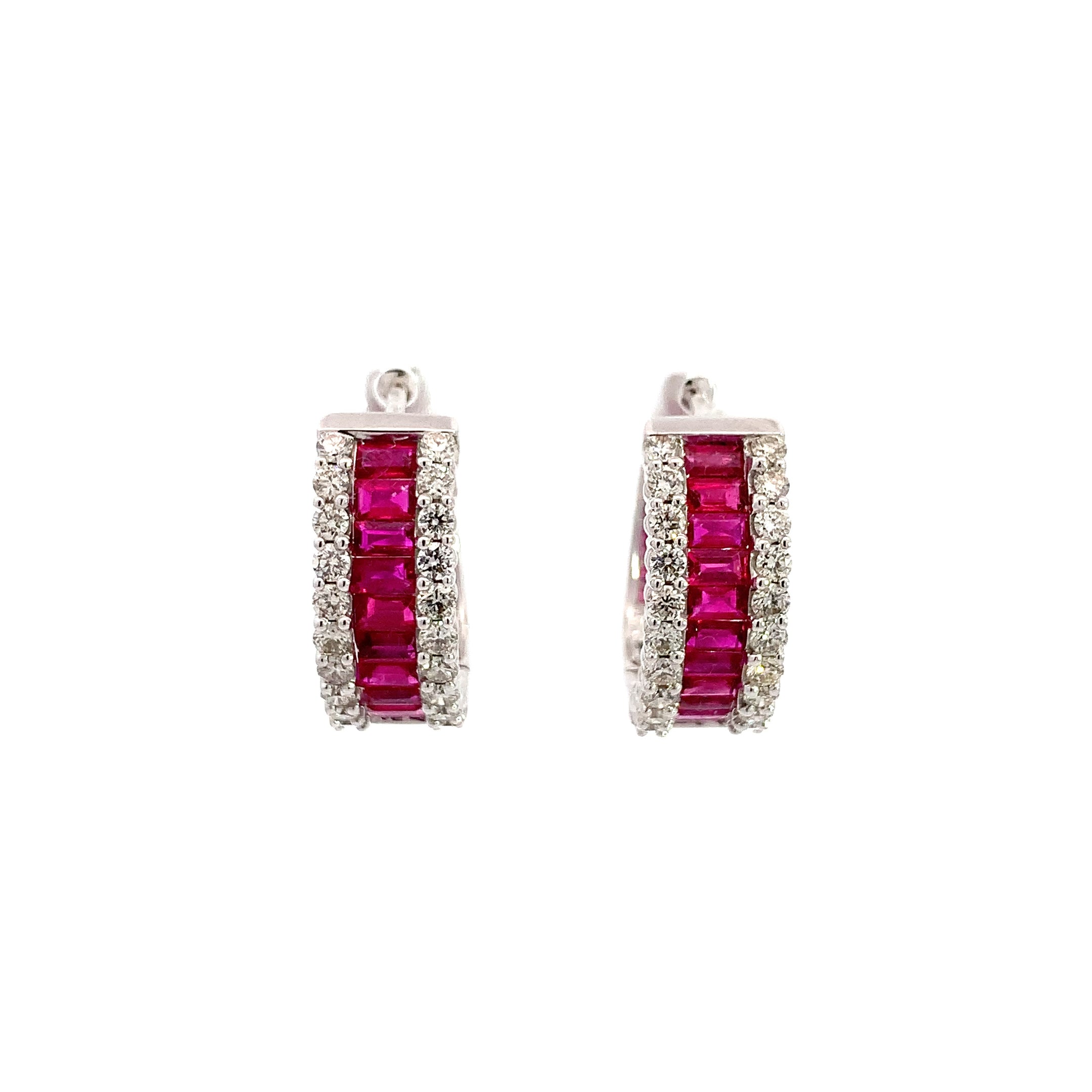 White Gold Earrings with Diamond, Ruby Stones