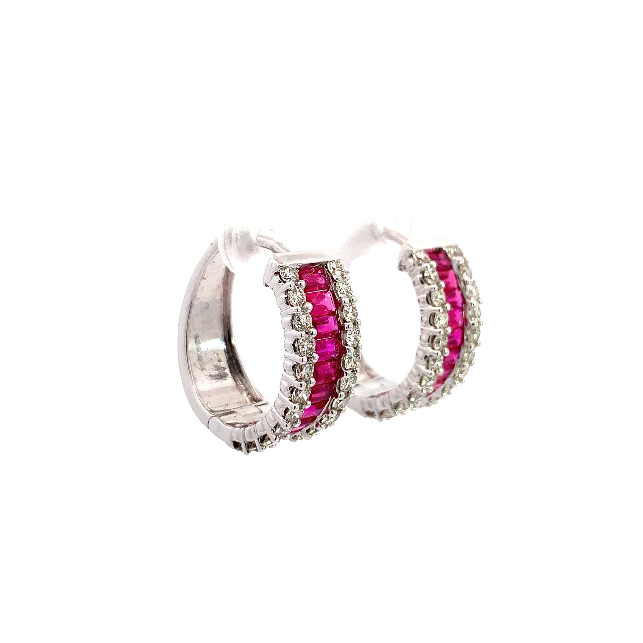 White Gold Earrings with Diamond, Ruby Stones
