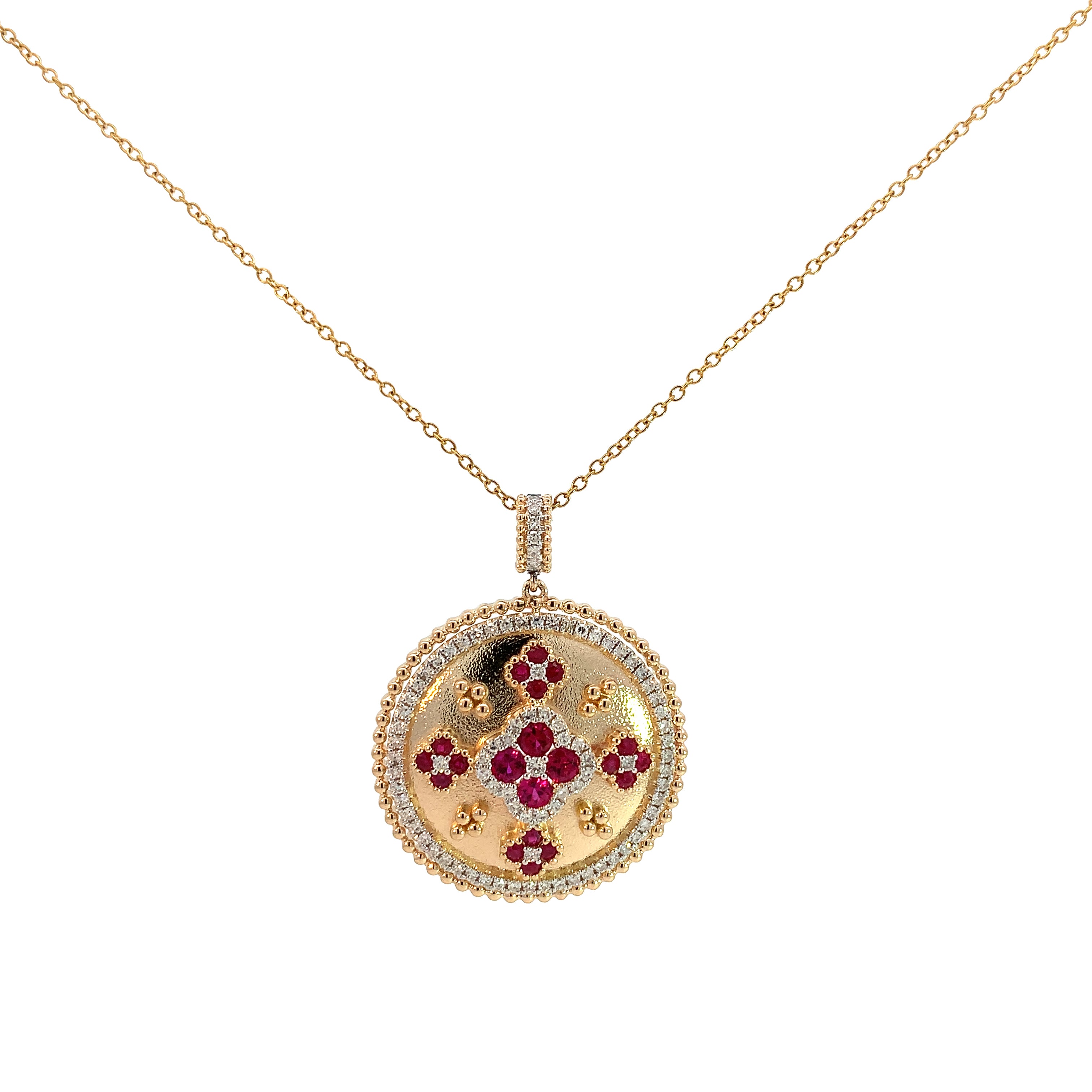 Yellow Gold Pendant Necklace with Diamond, Ruby Stones