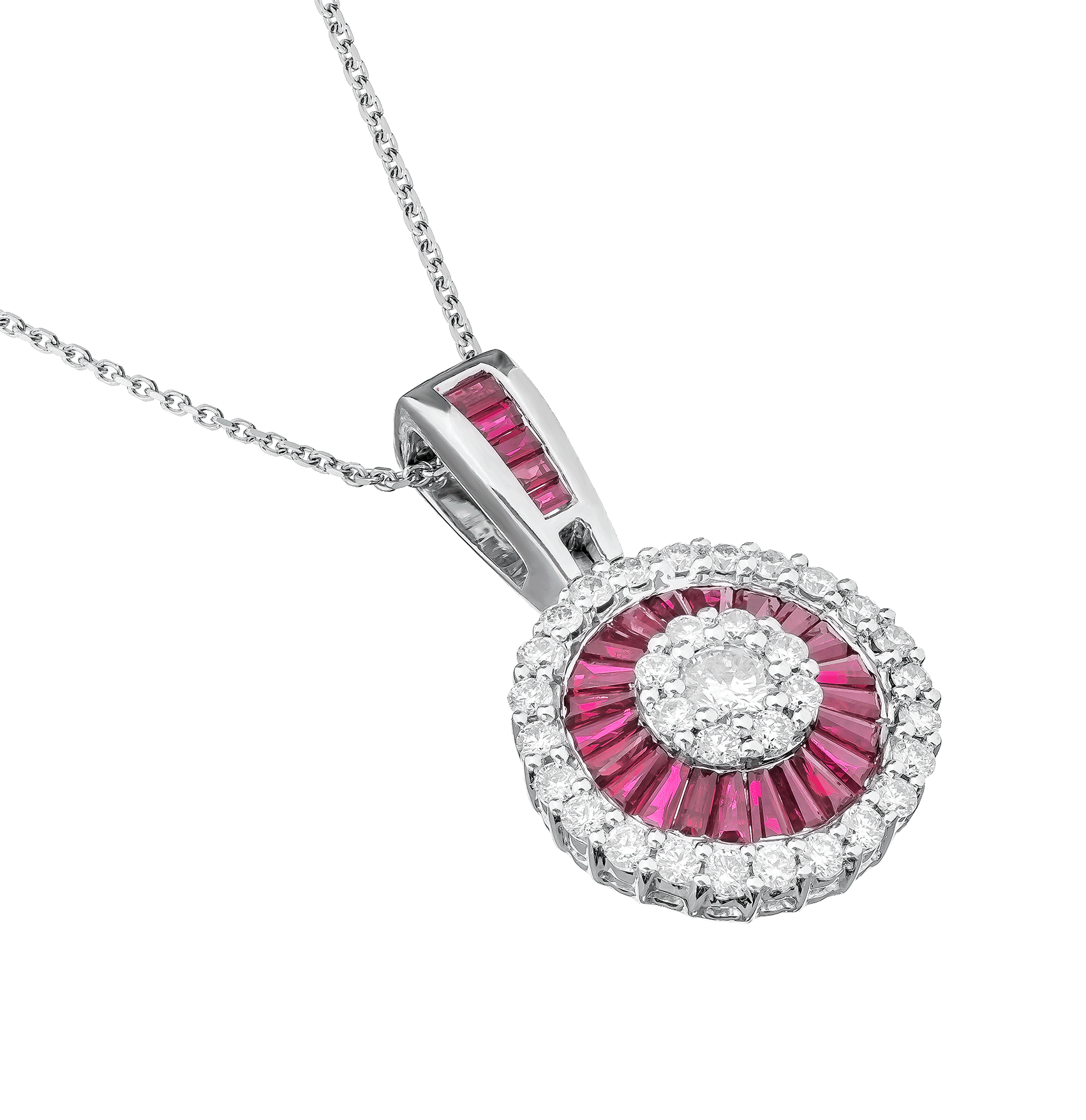 White Gold Pendant Necklace with Diamond, Ruby Stones