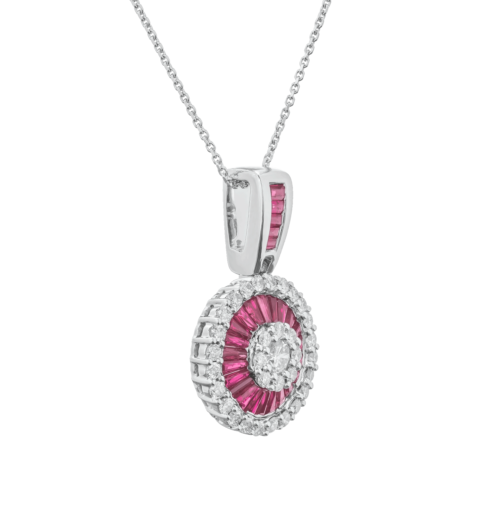 White Gold Pendant Necklace with Diamond, Ruby Stones