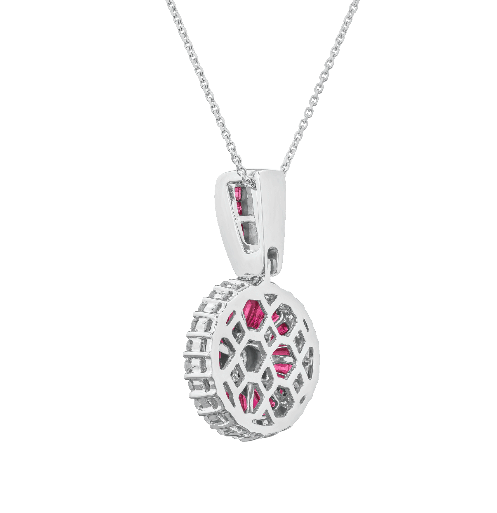 White Gold Pendant Necklace with Diamond, Ruby Stones