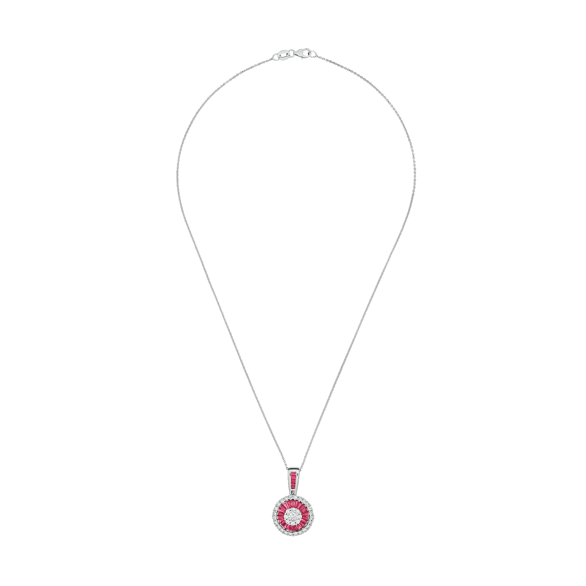 White Gold Pendant Necklace with Diamond, Ruby Stones
