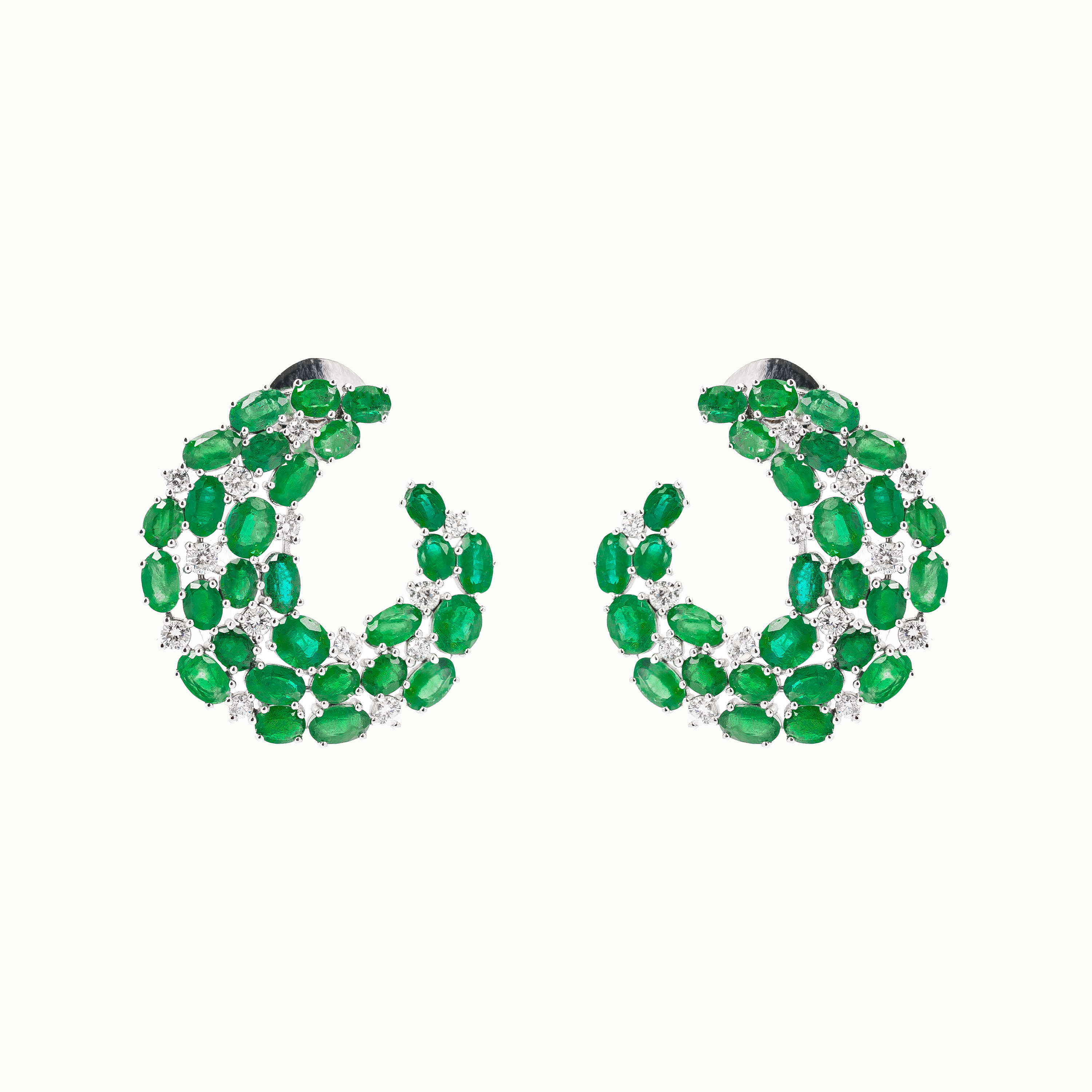 White Gold Stud Earrings with Diamond, Emerald Stones