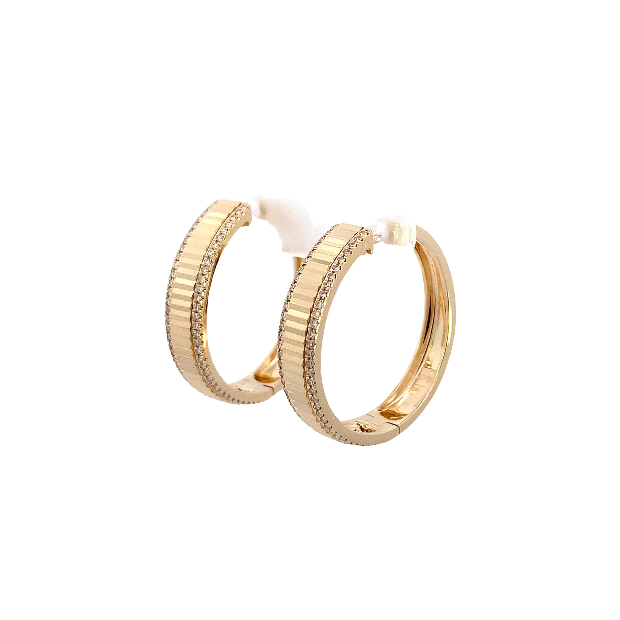 Yellow Gold Hoop Earrings with Diamond Only Stones