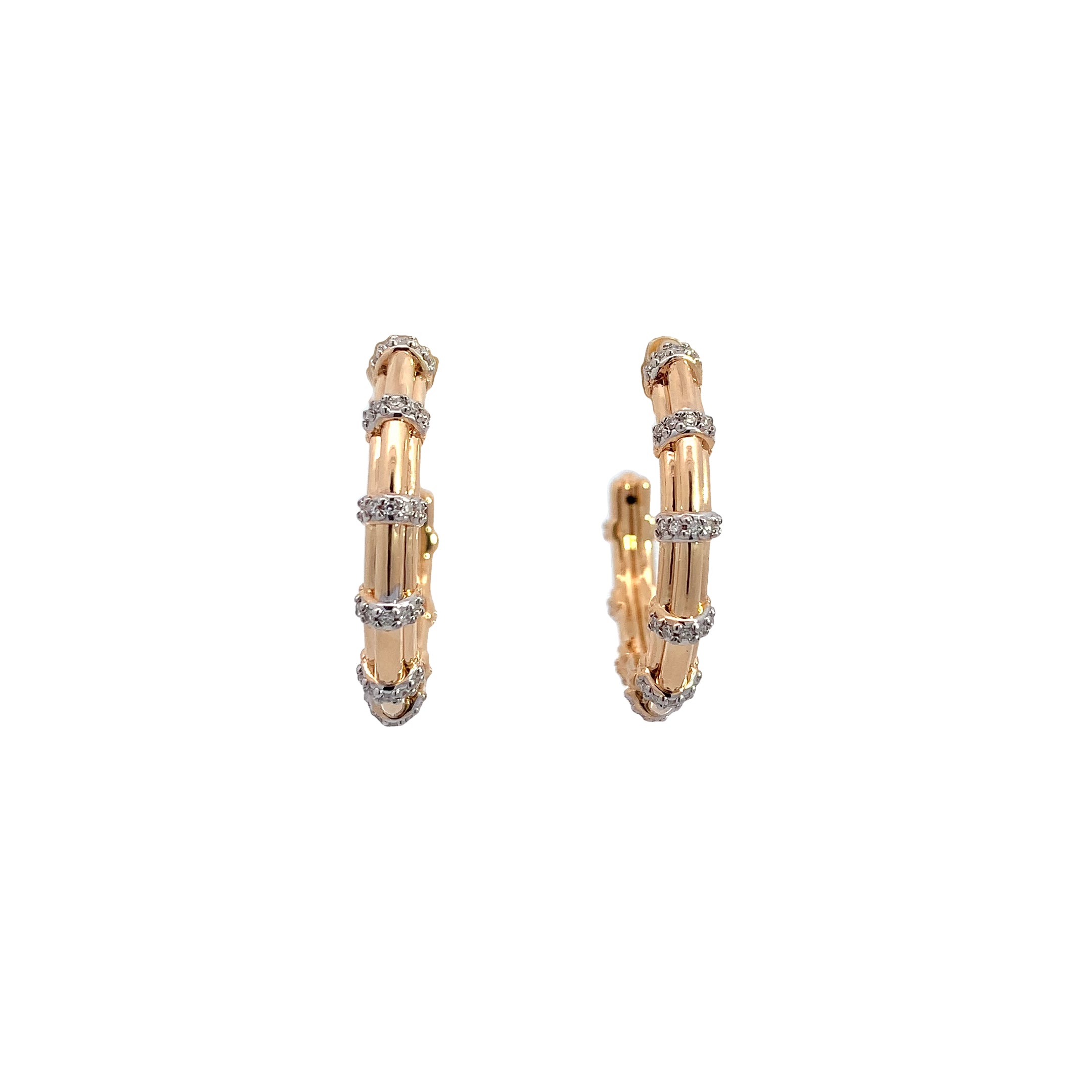 Yellow Gold Hoop Earrings with Diamond Only Stones