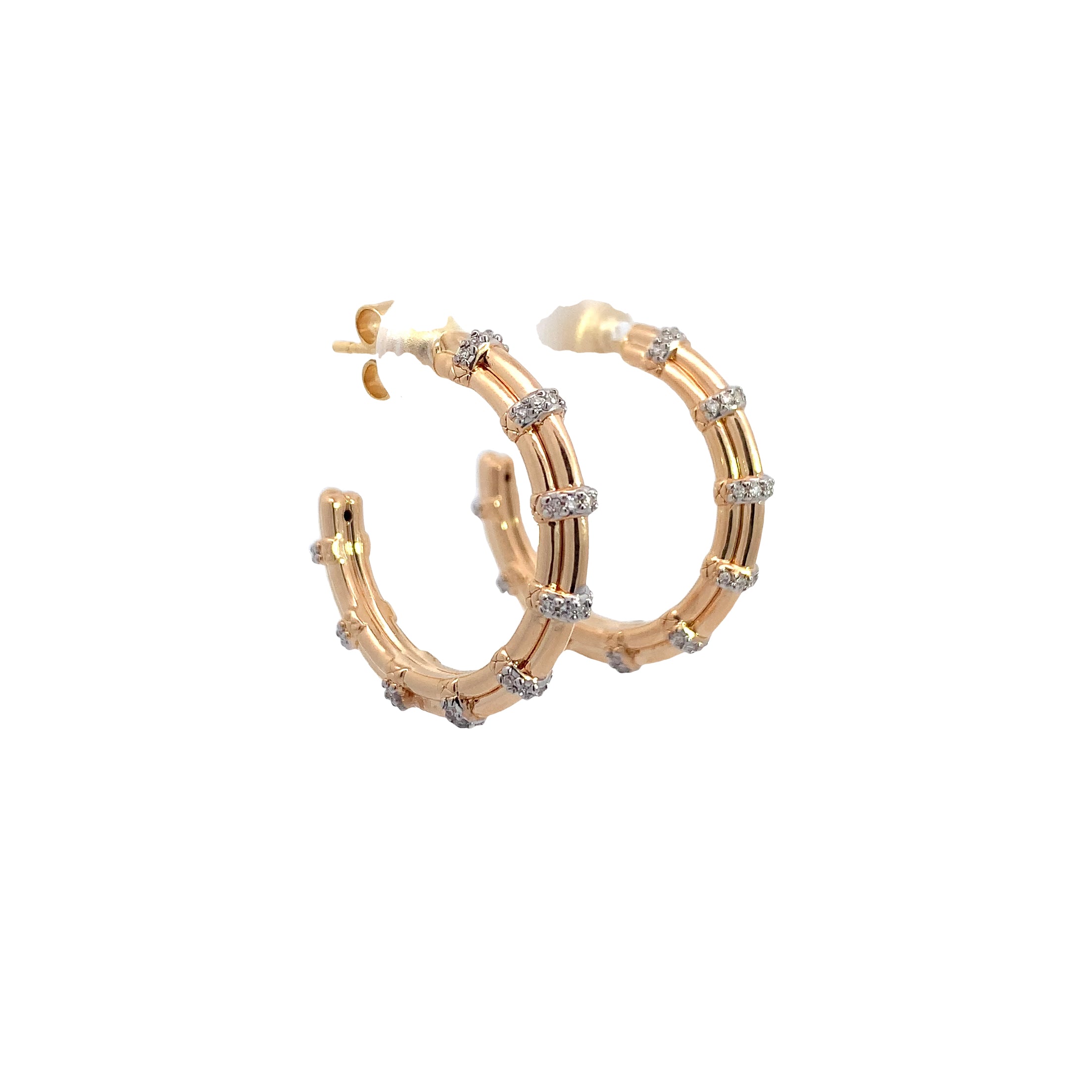 Yellow Gold Hoop Earrings with Diamond Only Stones