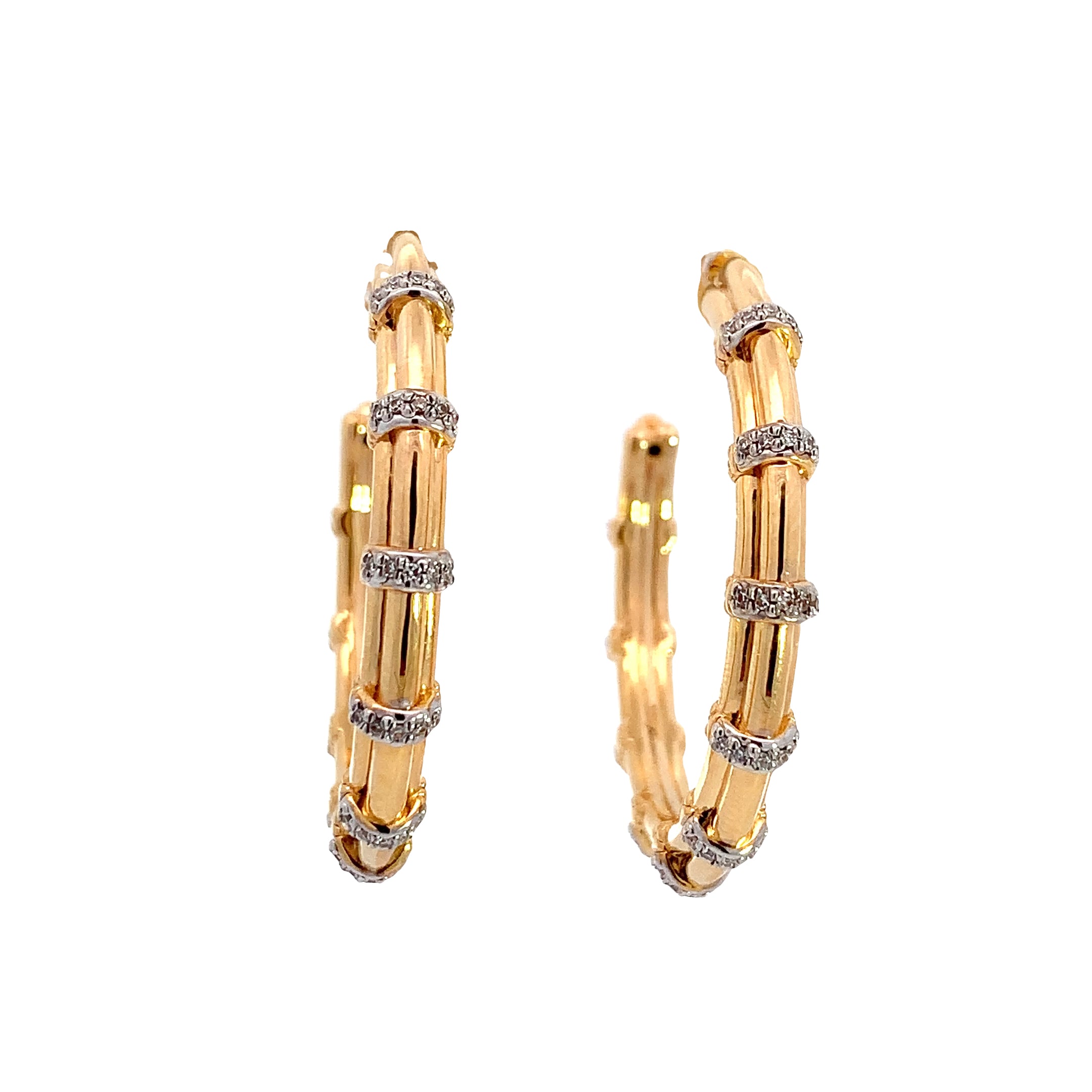 Yellow Gold Hoop Earrings with Diamond Only Stones