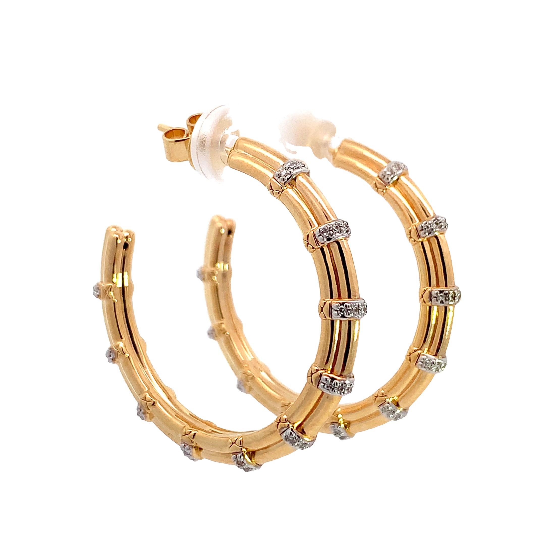 Yellow Gold Hoop Earrings with Diamond Only Stones