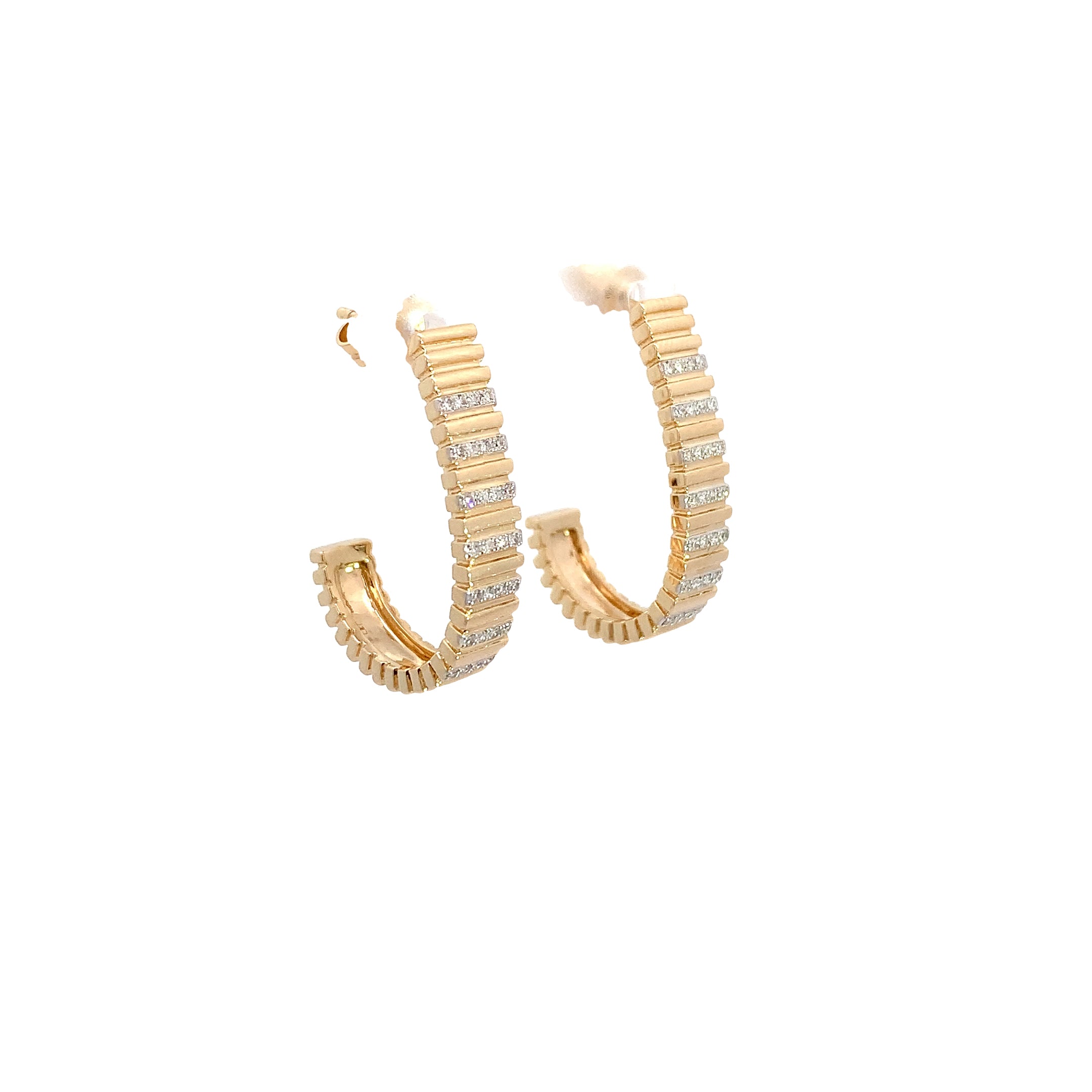 Yellow Gold Hoop Earrings with Diamond Only Stones