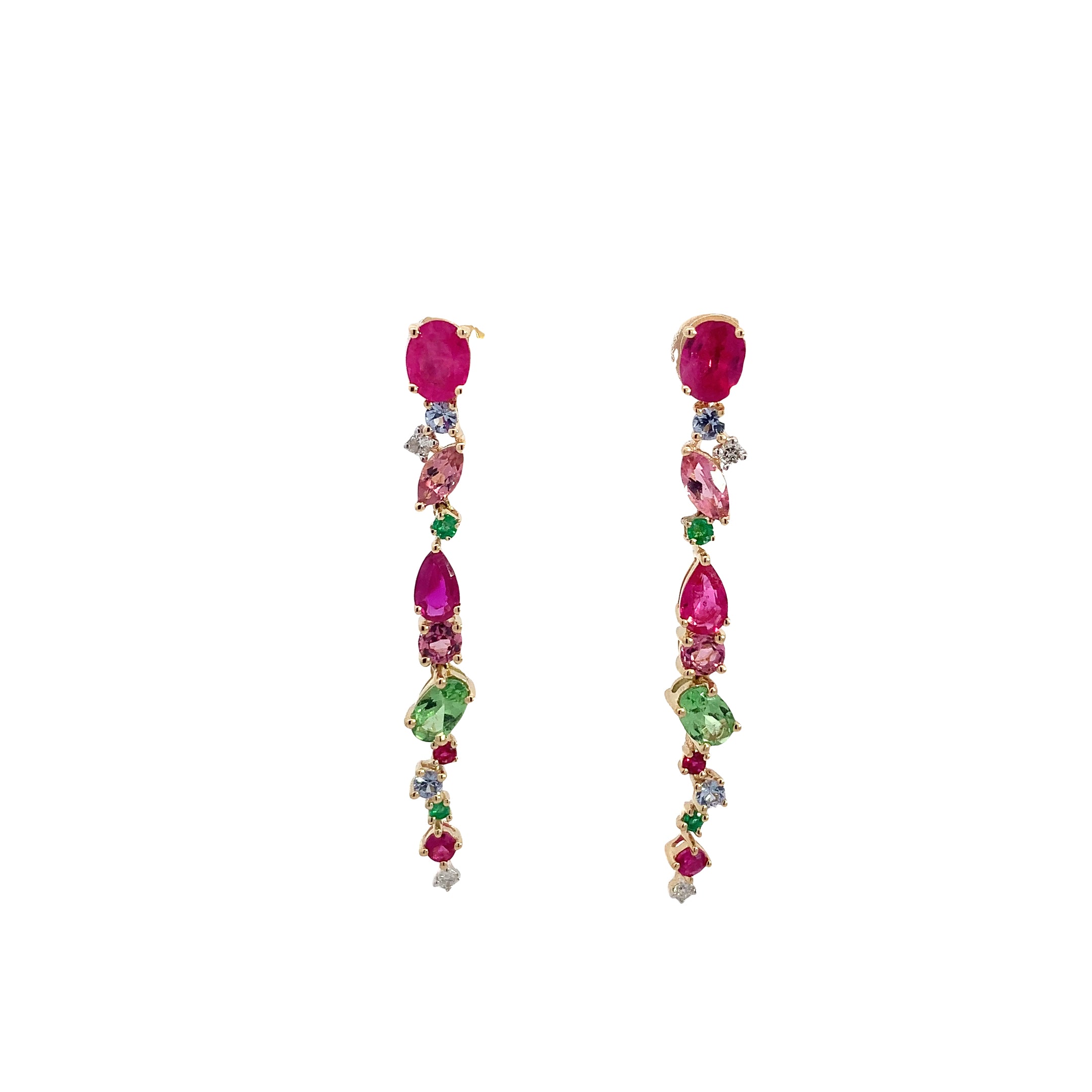 Yellow Gold Drop Earrings with Diamond, Sapphire Stones