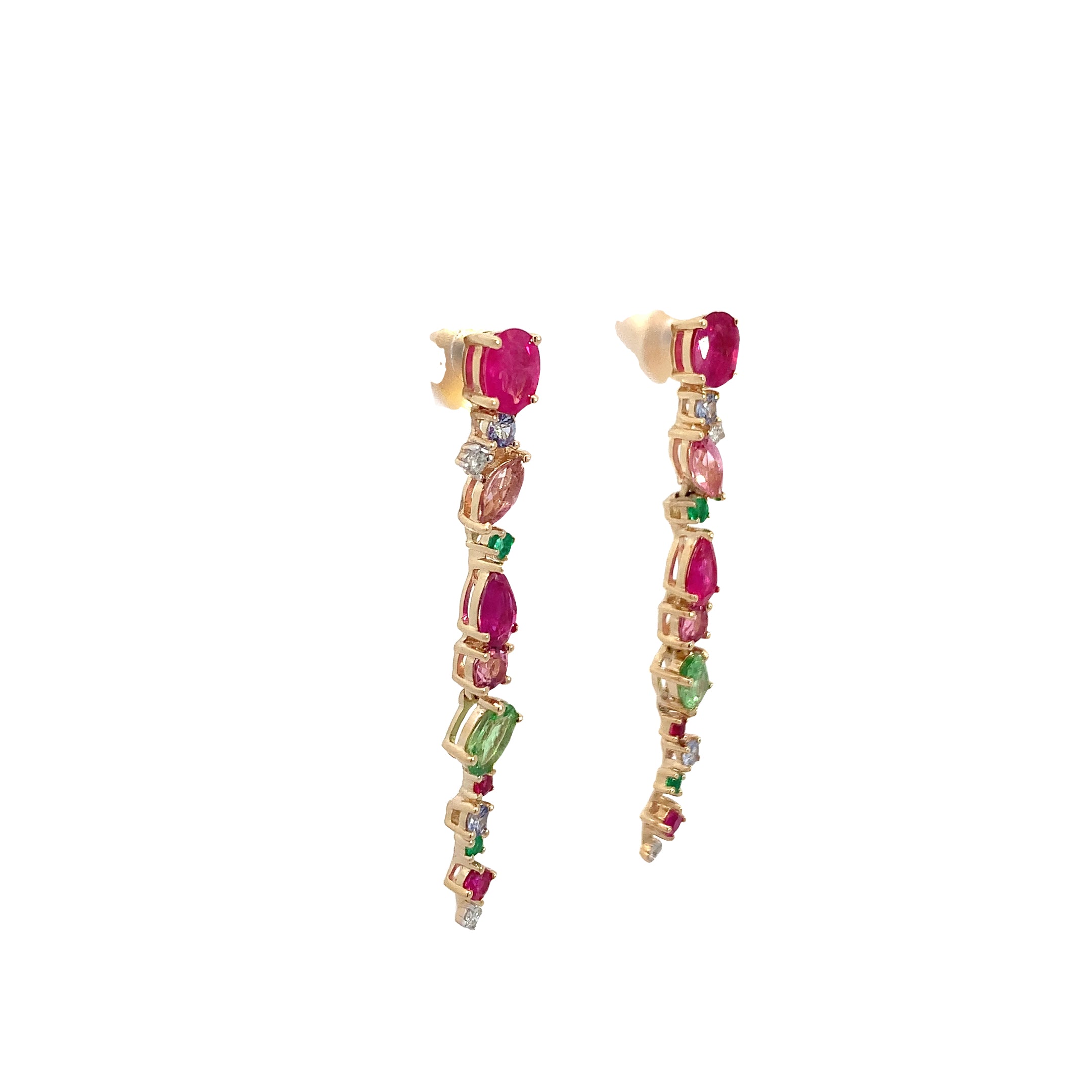 Yellow Gold Drop Earrings with Diamond, Sapphire Stones