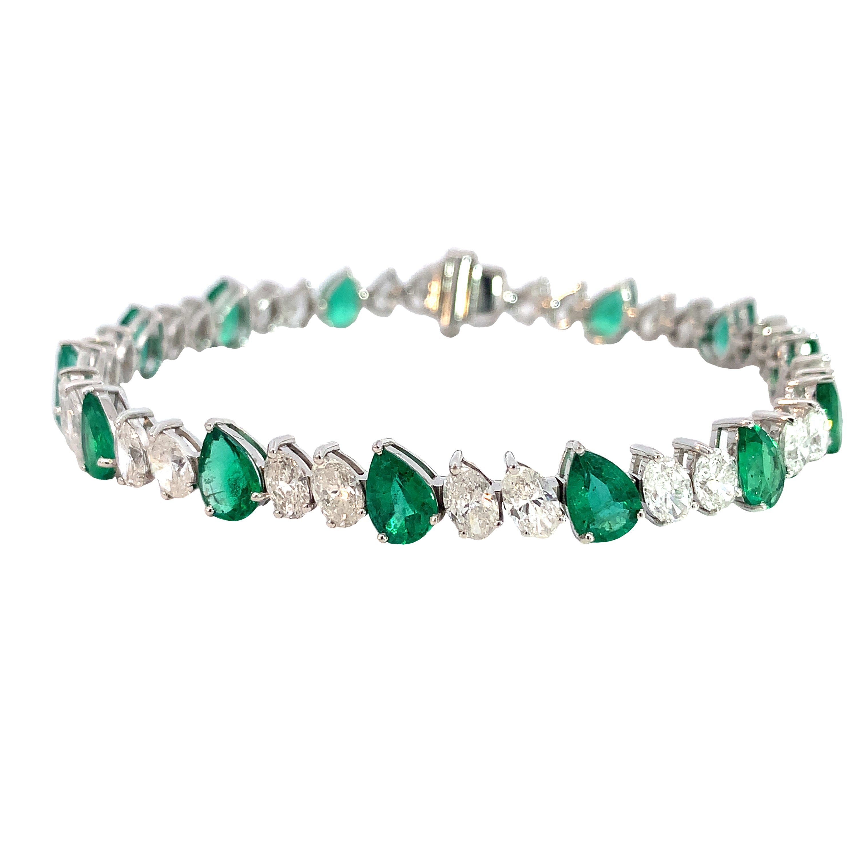 White Gold Gemstone Bracelet with Diamond, Emerald Stones