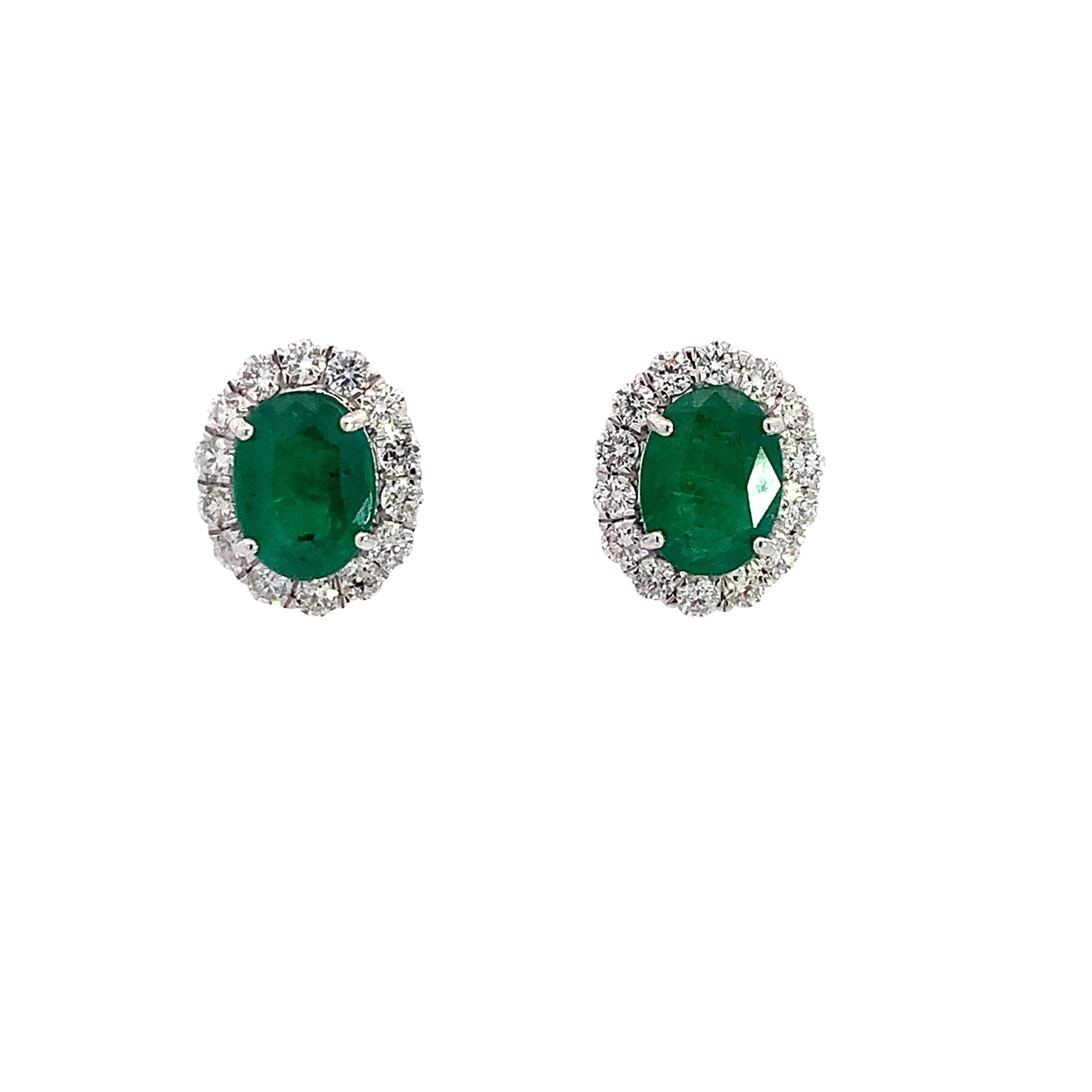 White Gold Stud Earrings with Diamond, Emerald Stones