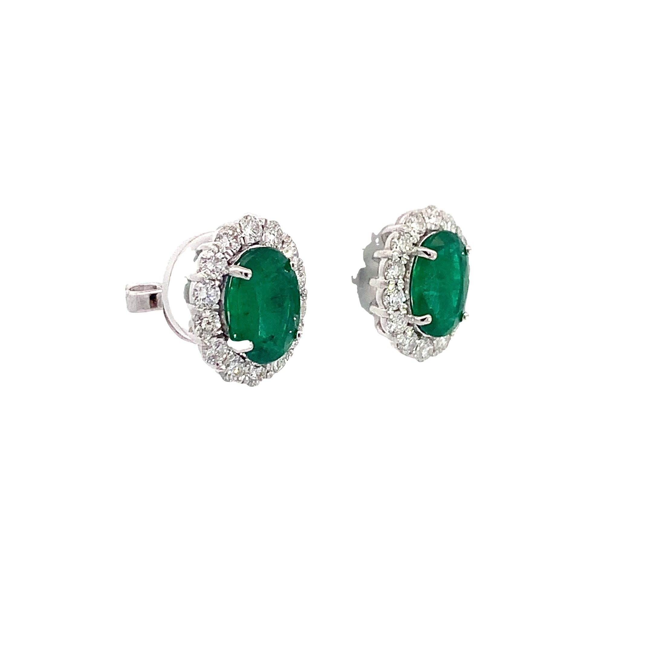 White Gold Stud Earrings with Diamond, Emerald Stones