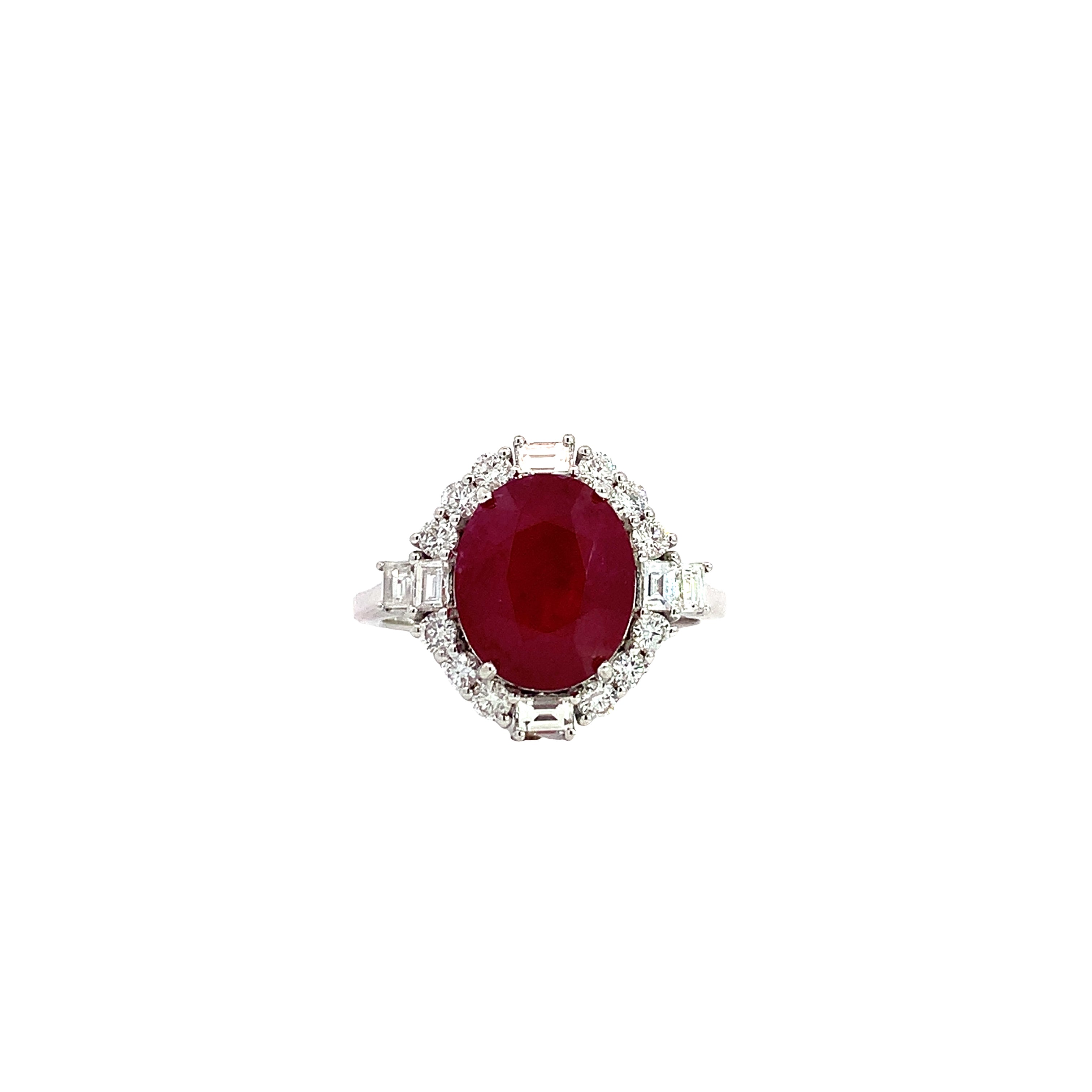 White Gold Ring with Diamond, Ruby Stones