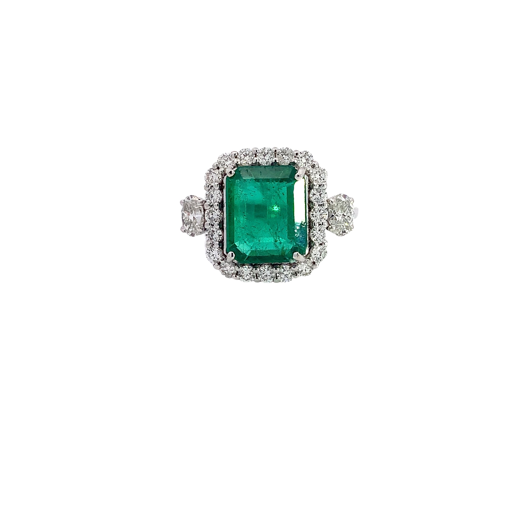 White Gold Ring with Diamond, Emerald Stones