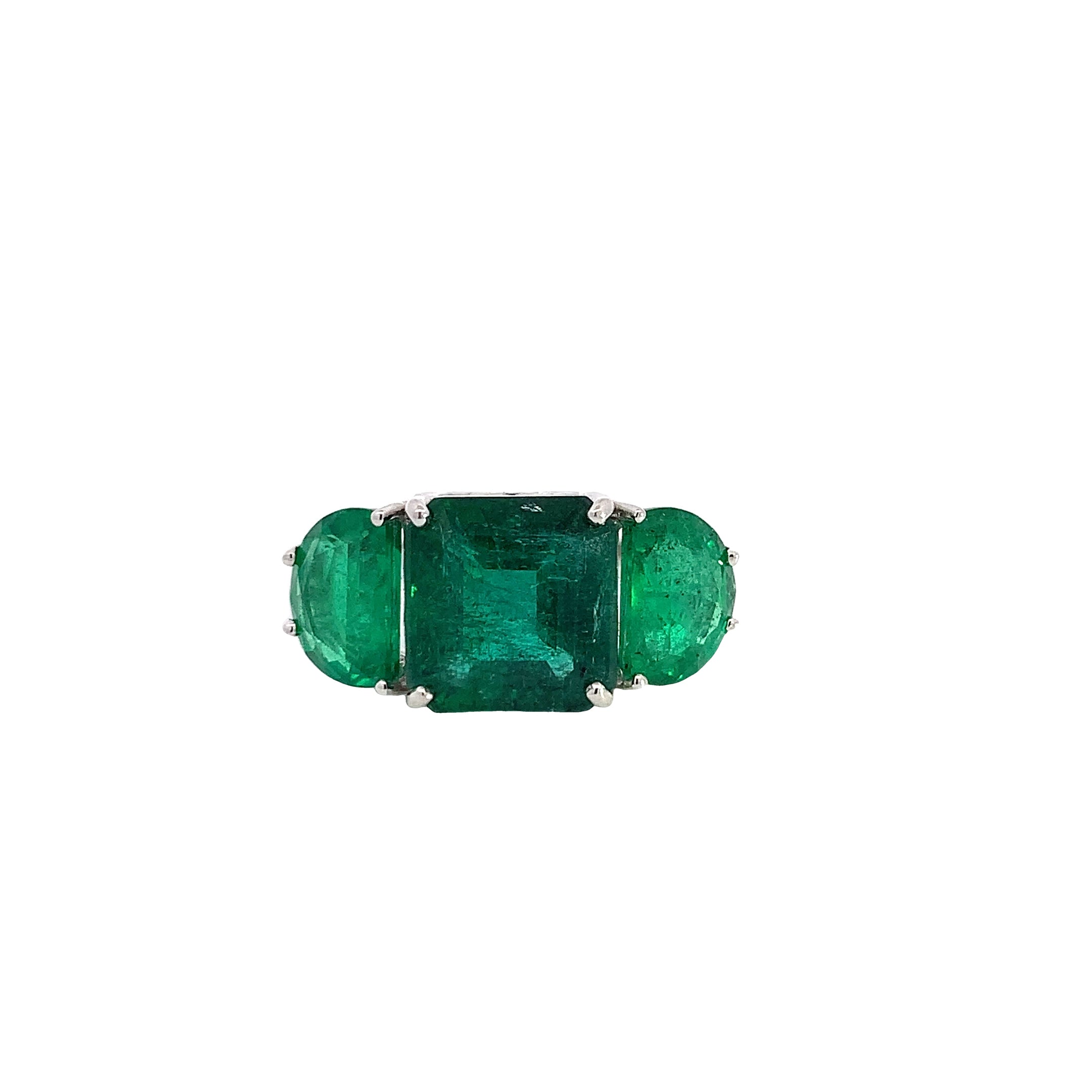 White Gold Ring with Diamond, Emerald Stones
