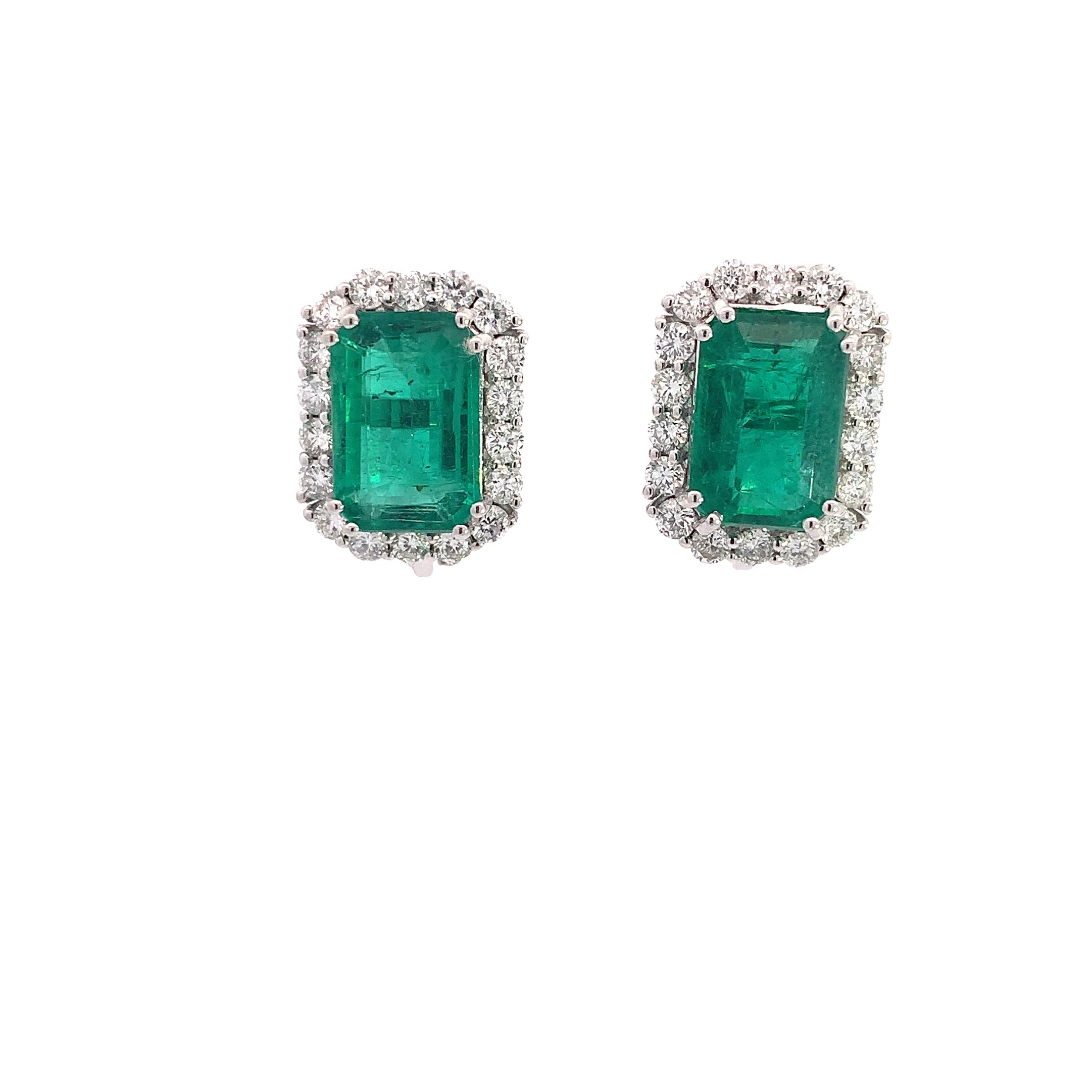 White Gold Stud Earrings with Diamond, Emerald Stones