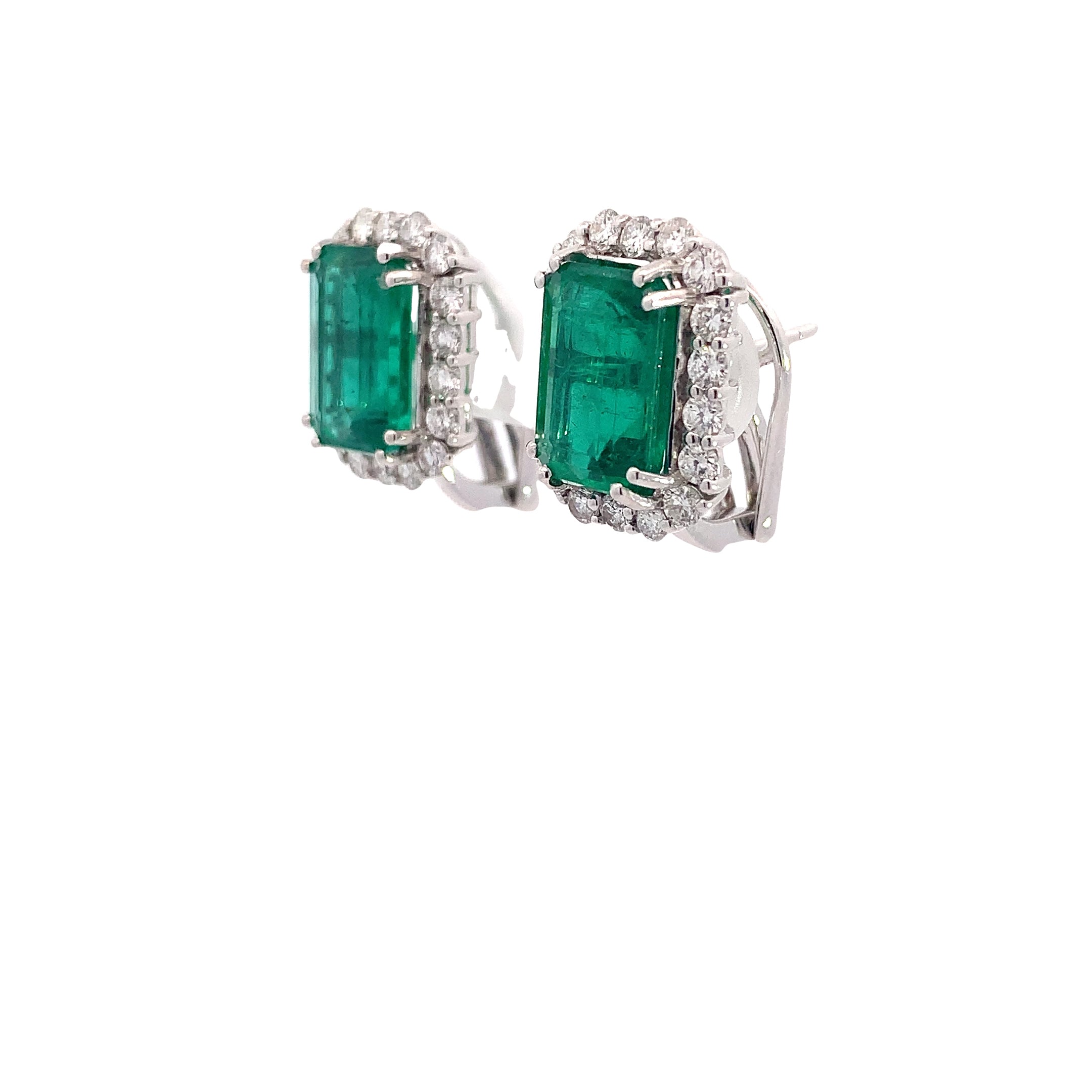 White Gold Stud Earrings with Diamond, Emerald Stones