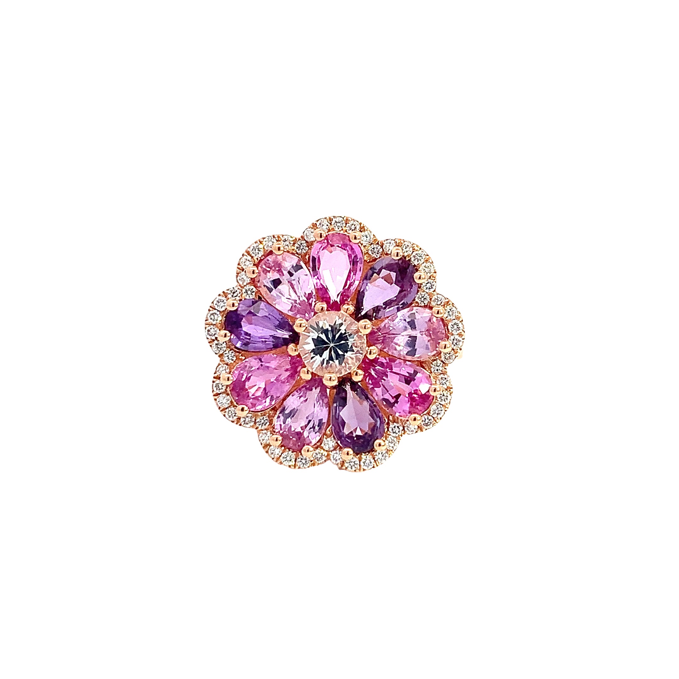 Rose Gold Ring with Diamond, Sapphire Stones