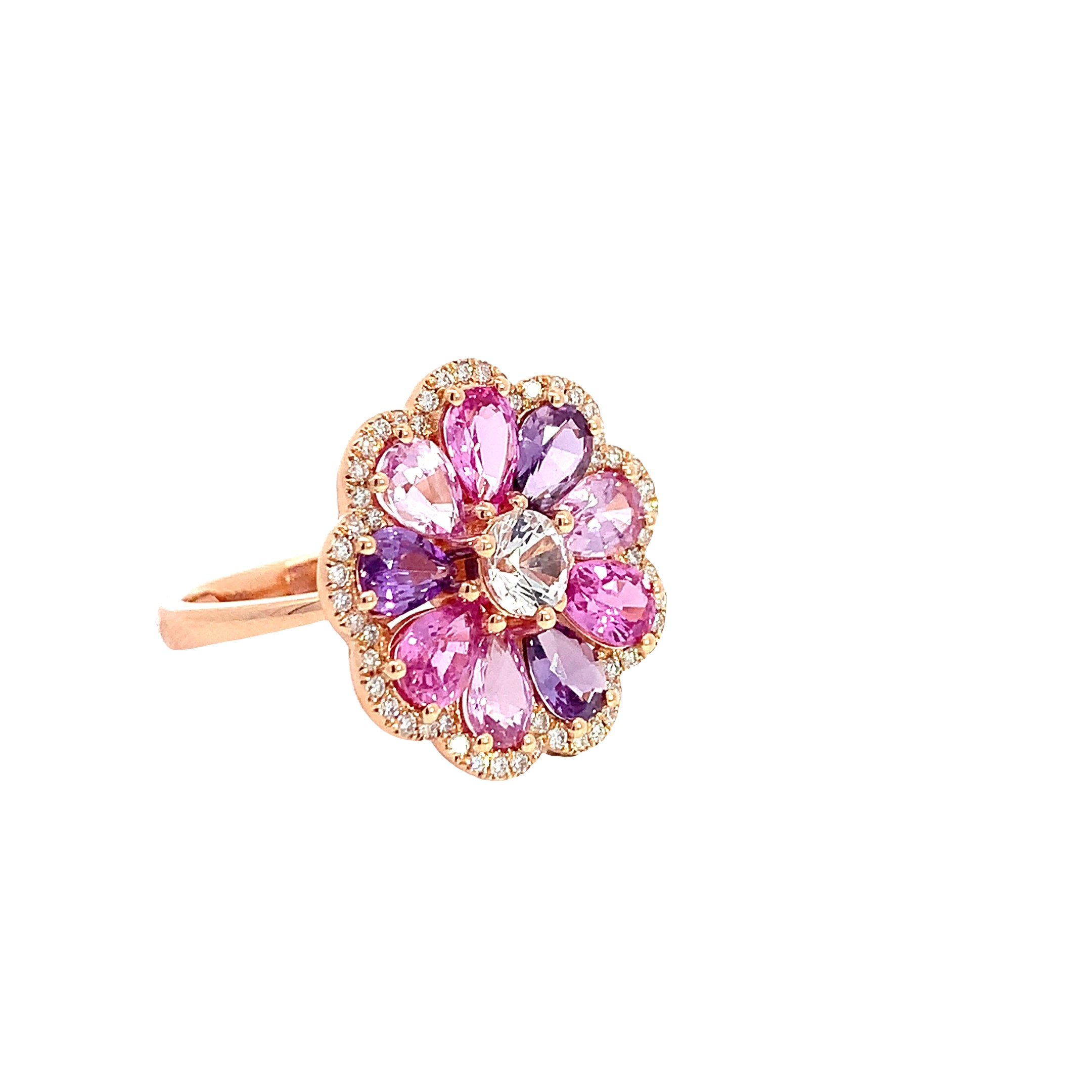 Rose Gold Ring with Diamond, Sapphire Stones