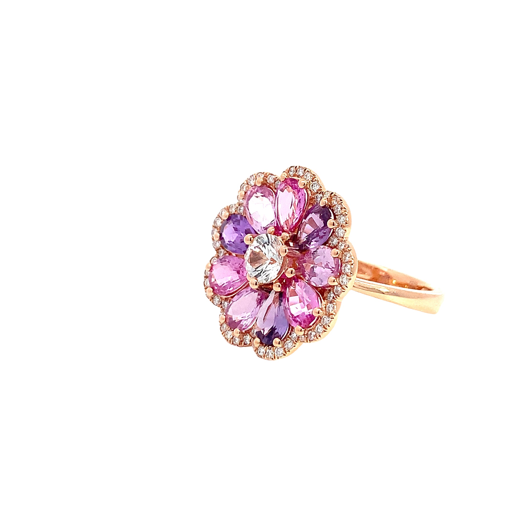 Rose Gold Ring with Diamond, Sapphire Stones