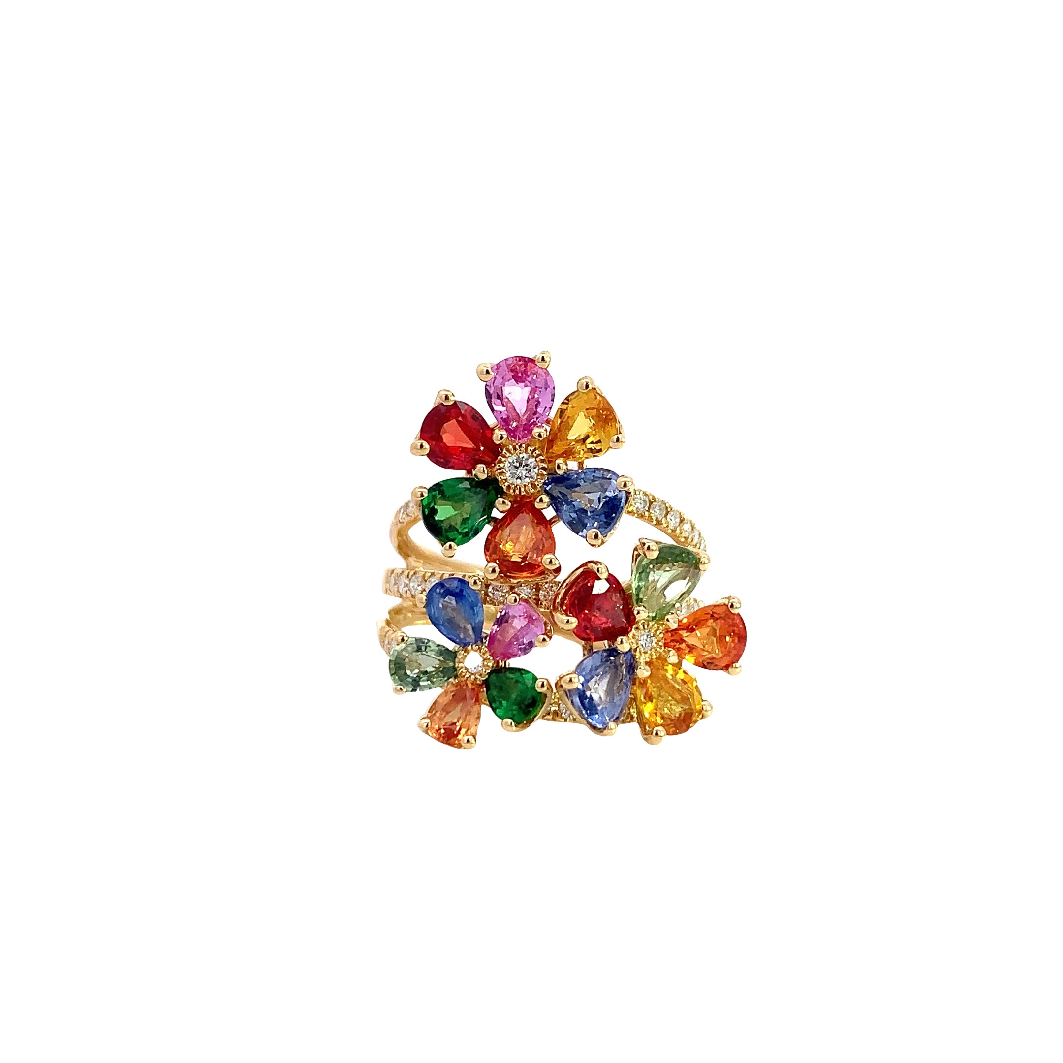 Yellow Gold Ring with Diamond, Sapphire Stones