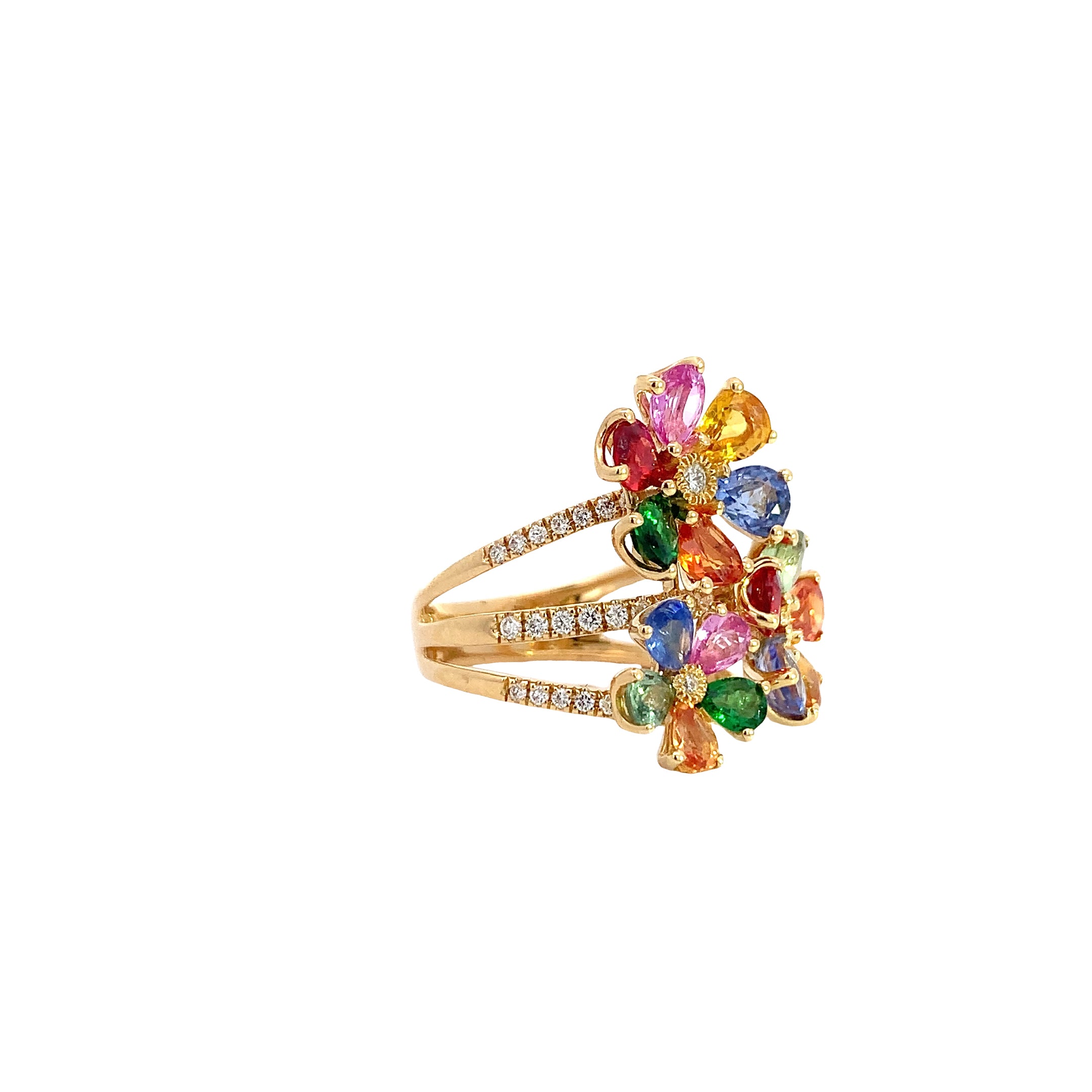 Yellow Gold Ring with Diamond, Sapphire Stones